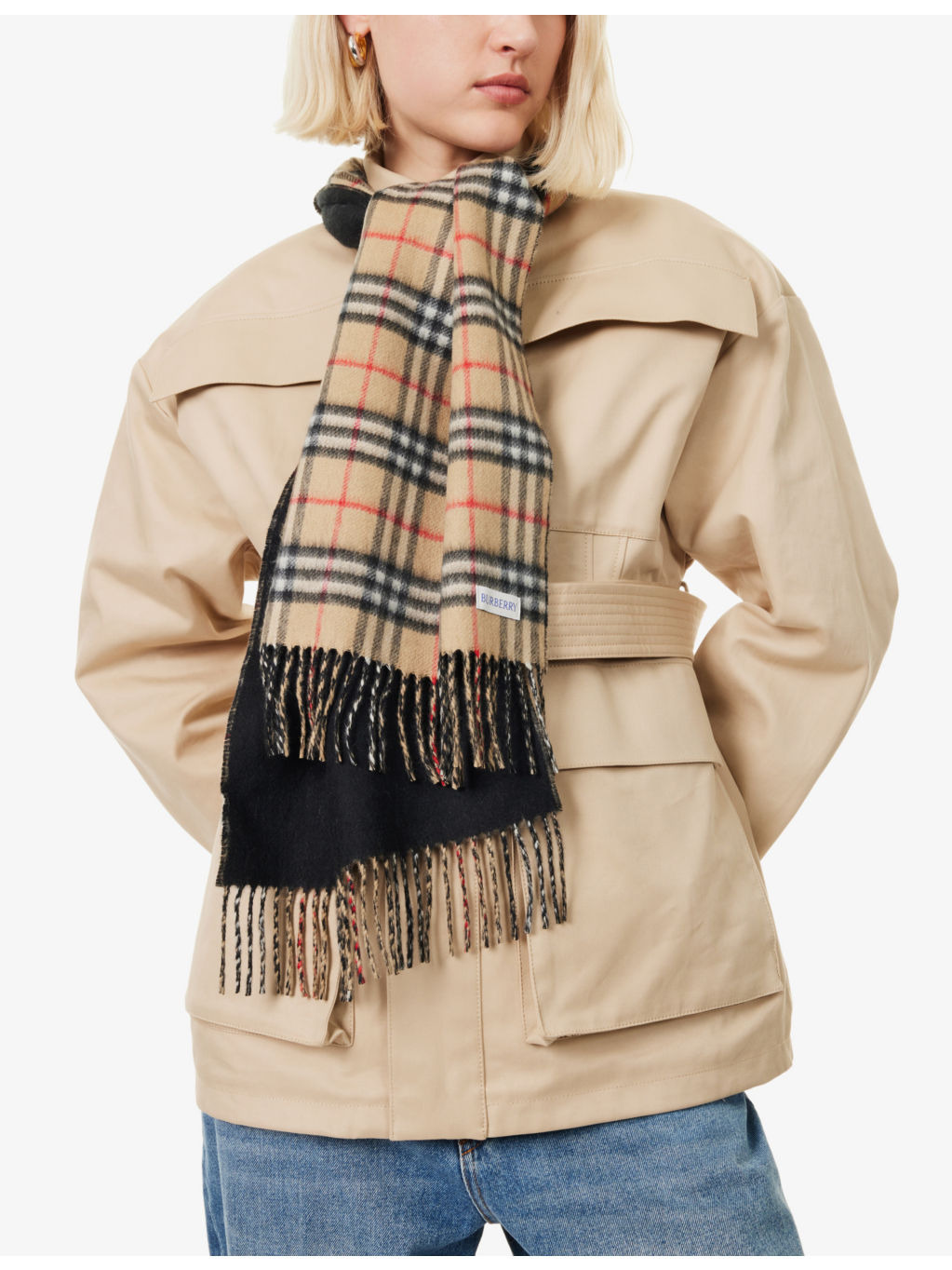Vintage Check tasselled-trim cashmere scarf - 2