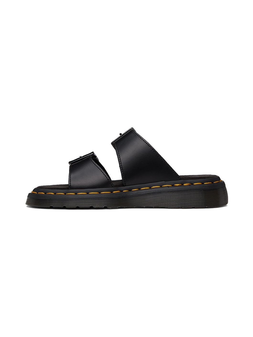 Black Josef Leather Buckle Slide Sandals - 3