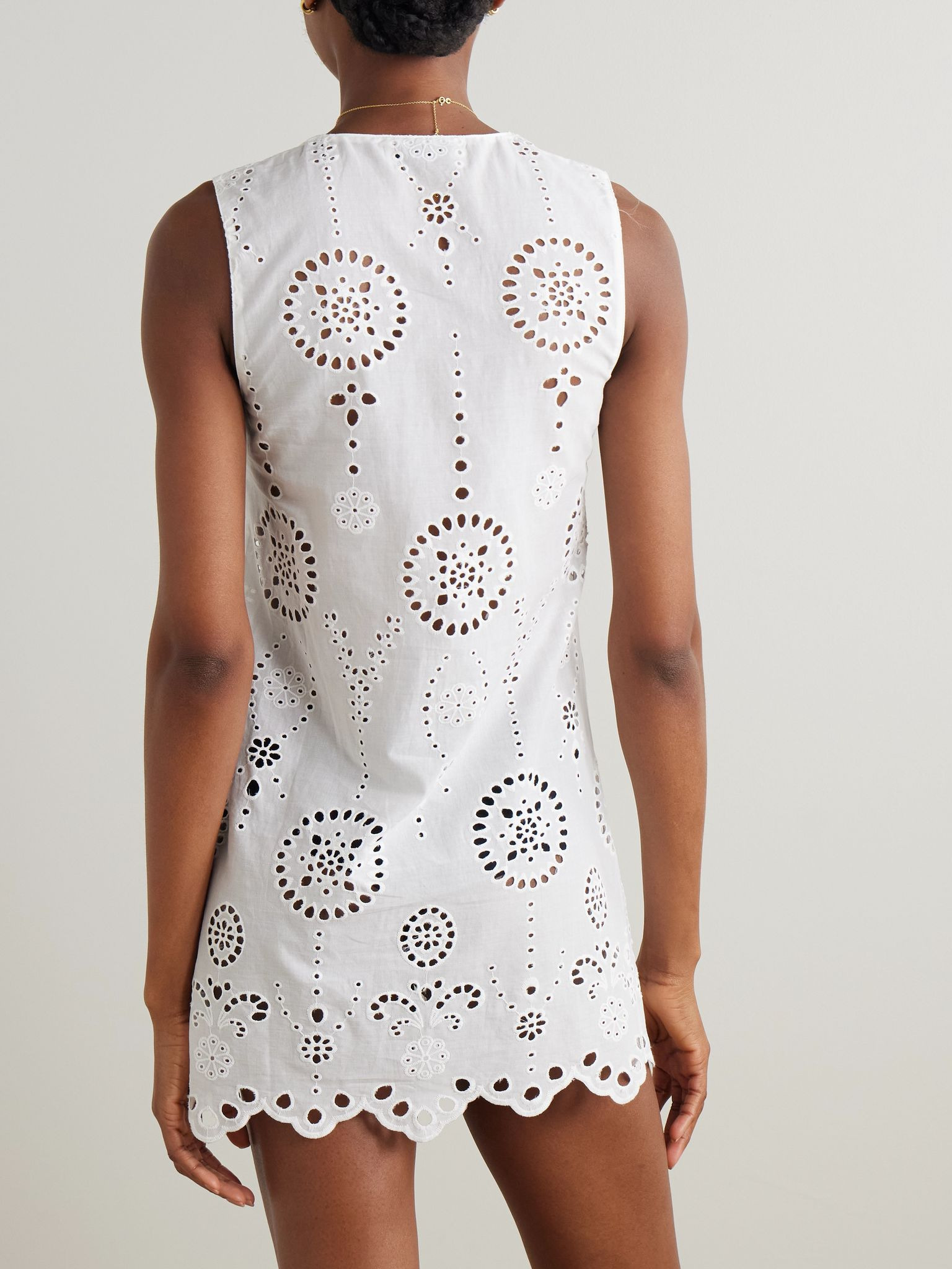 Scalloped broderie anglaise cotton mini dress White - 3