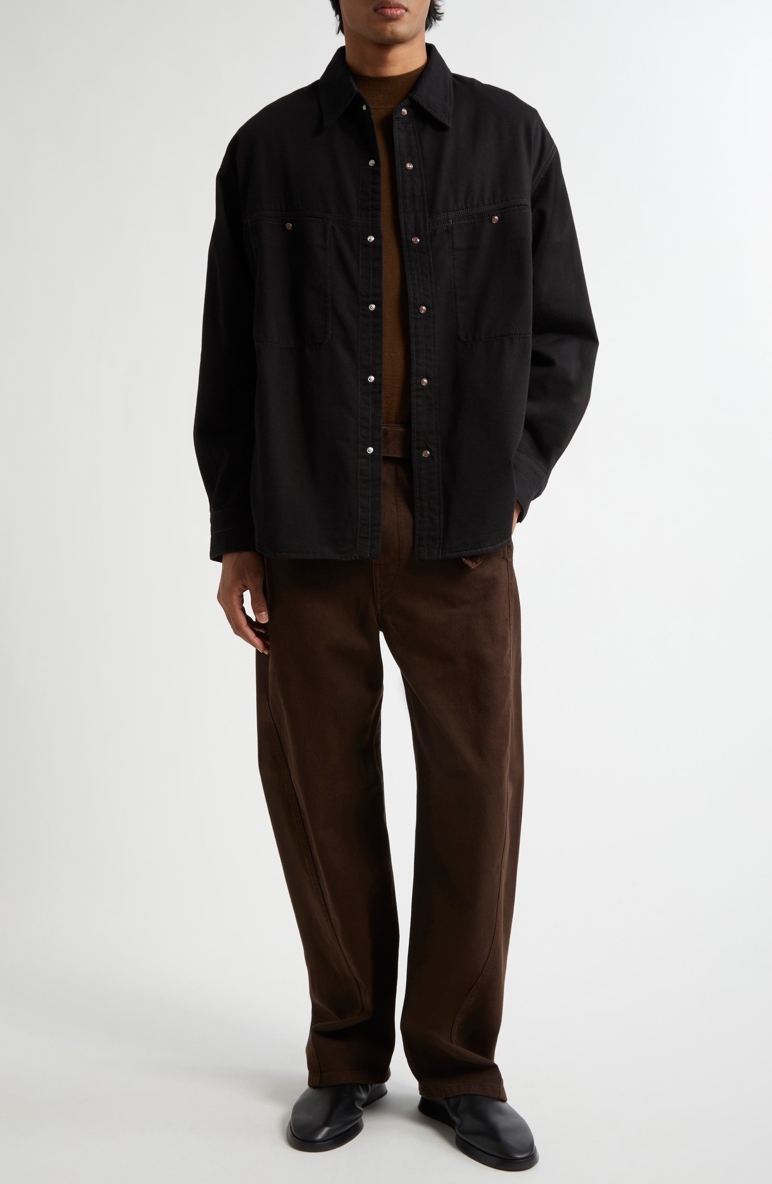 Lemaire Denim Snap-Up Shirt in Black Bk999 at Nordstrom - 2