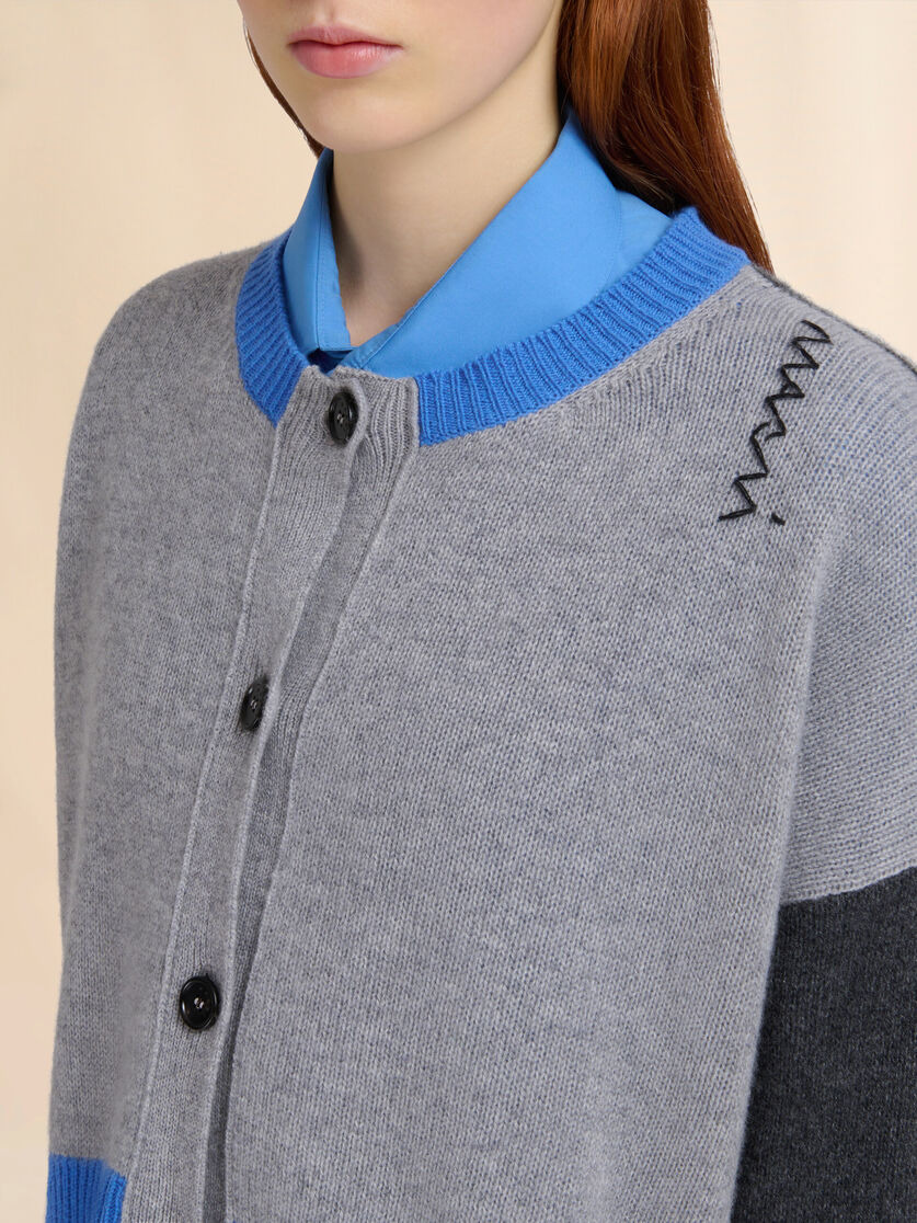 GRAY CASHMERE COLOUR-BLOCK CARDIGAN - 4