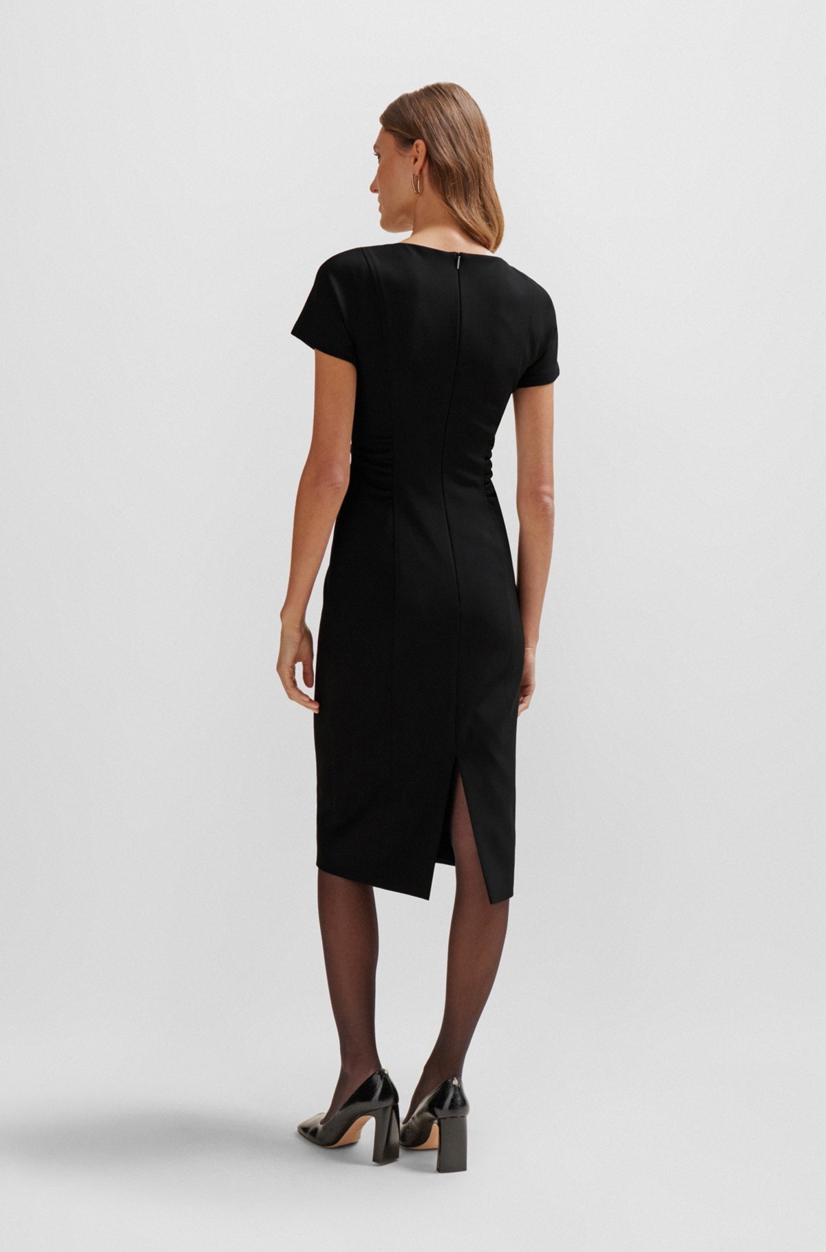 SHORT-SLEEVED BUSINESS DRESS WITH GATHERED DETAILS - 4