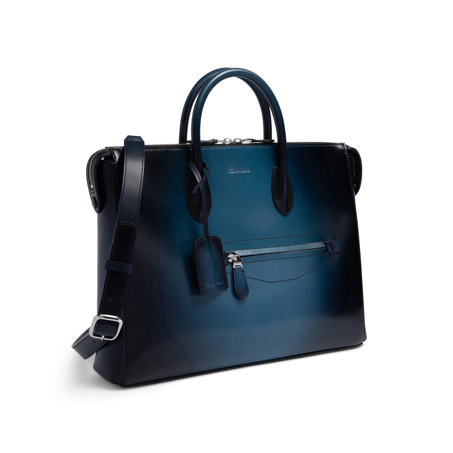 Blue leather laptop bag - 3