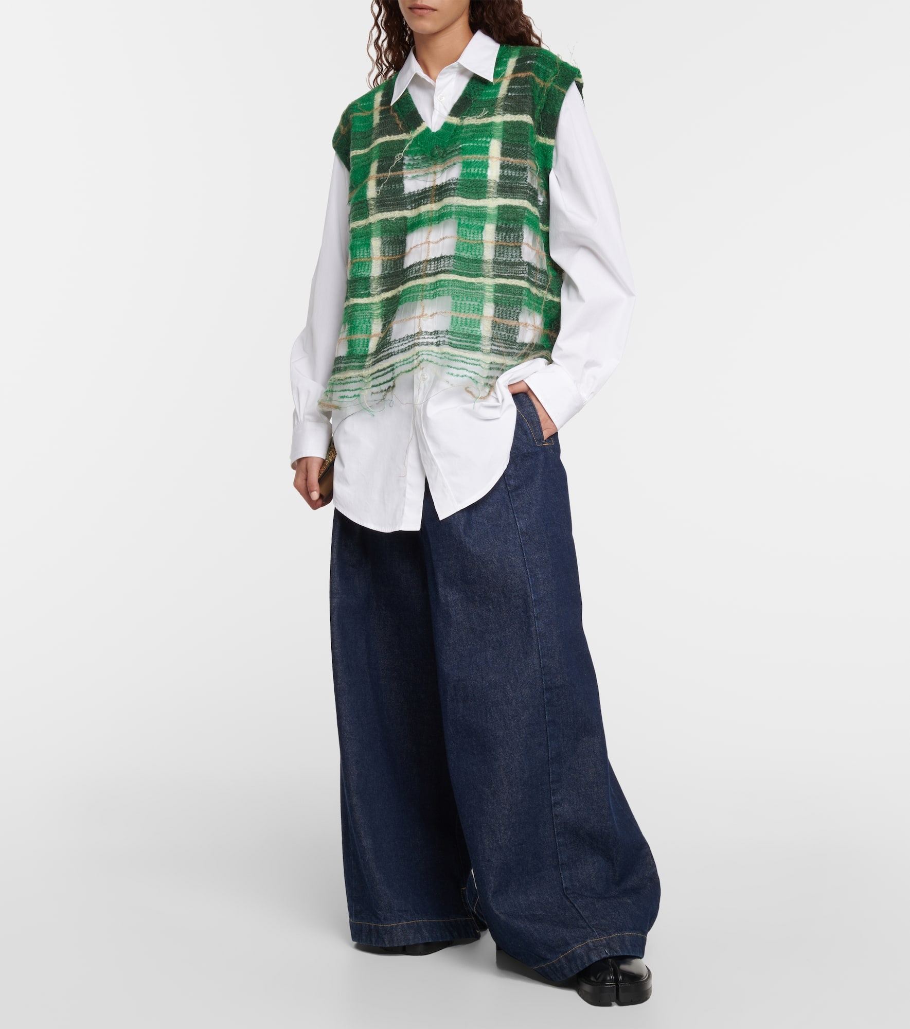 Distressed checked mohair-blend sweater vest - 2