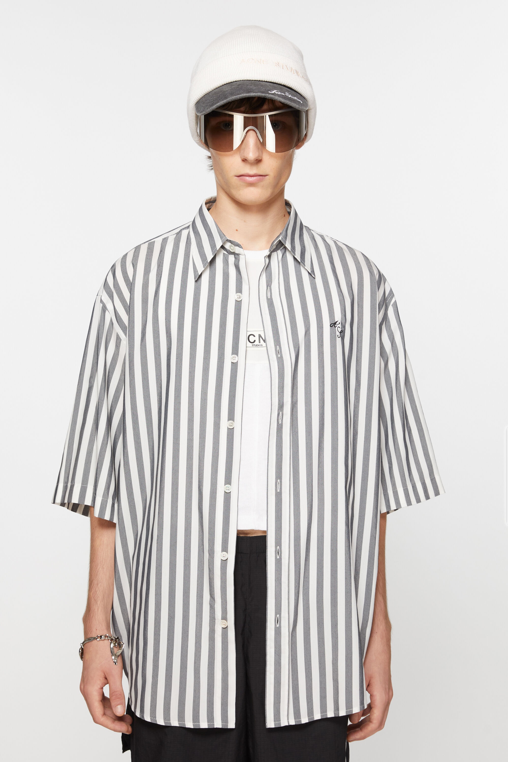 Stripe button-up shirt - Black/white - 2