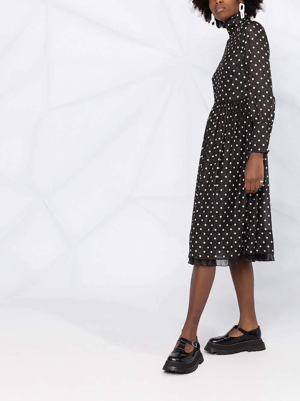 polka dot long-sleeve midi dress - 4