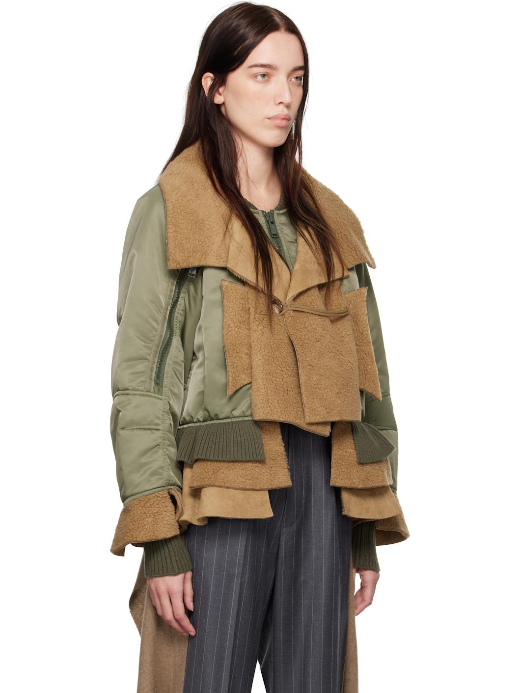 Brown & Khaki Layered Bomber Jacket - 2
