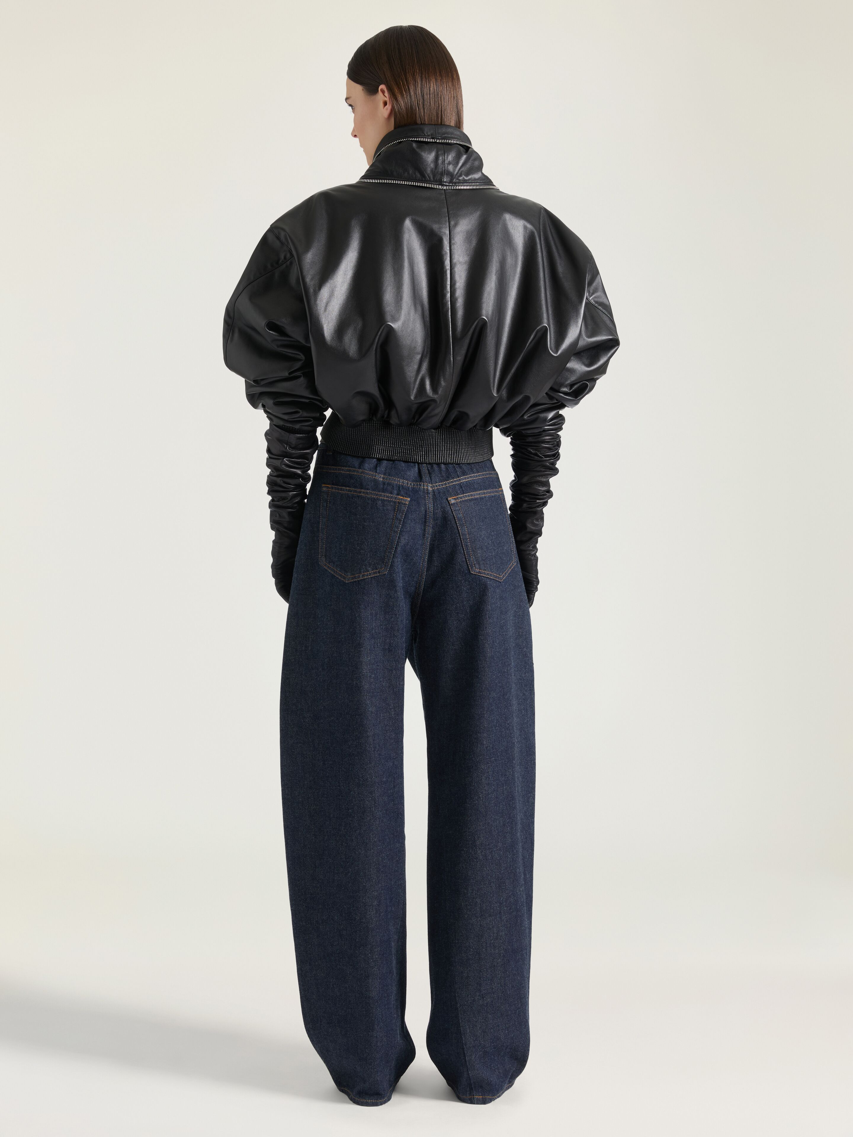 BOMBER WITH ZIPPED SHAWL COLLAR IN NAPPA LEATHER - 3