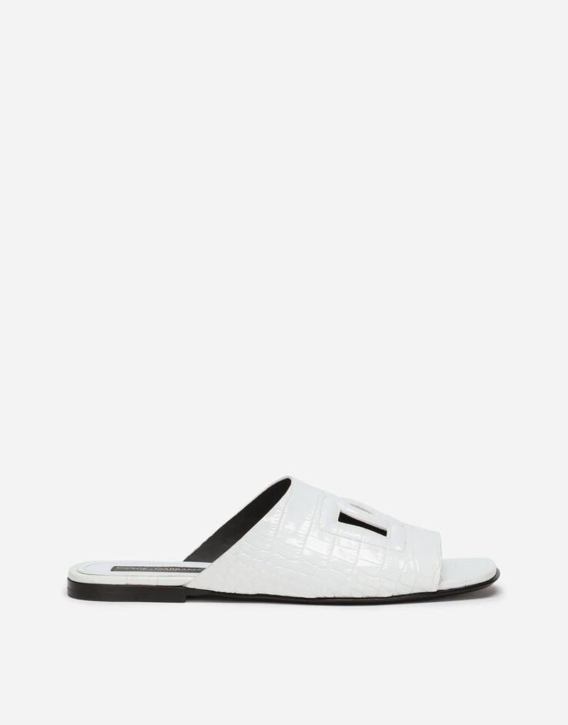 Crocodile-print calfskin Pantheon sliders 1