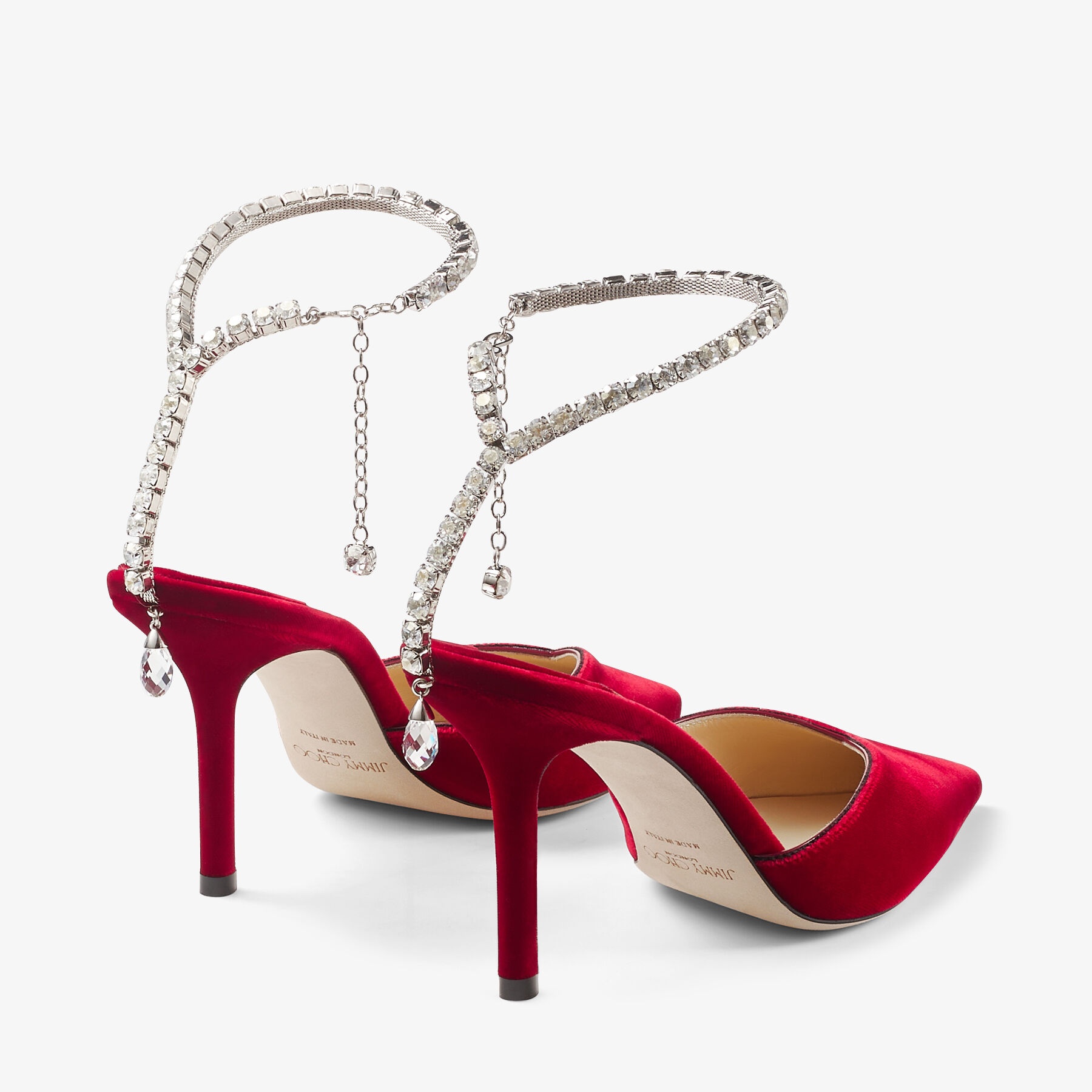 サンダル・ミュール JIMMY CHOO SAEDA VELVET SANDAL WITH CRYSTALS Saeda Sandal 100 | Cassis Velvet Sandals with Crystal