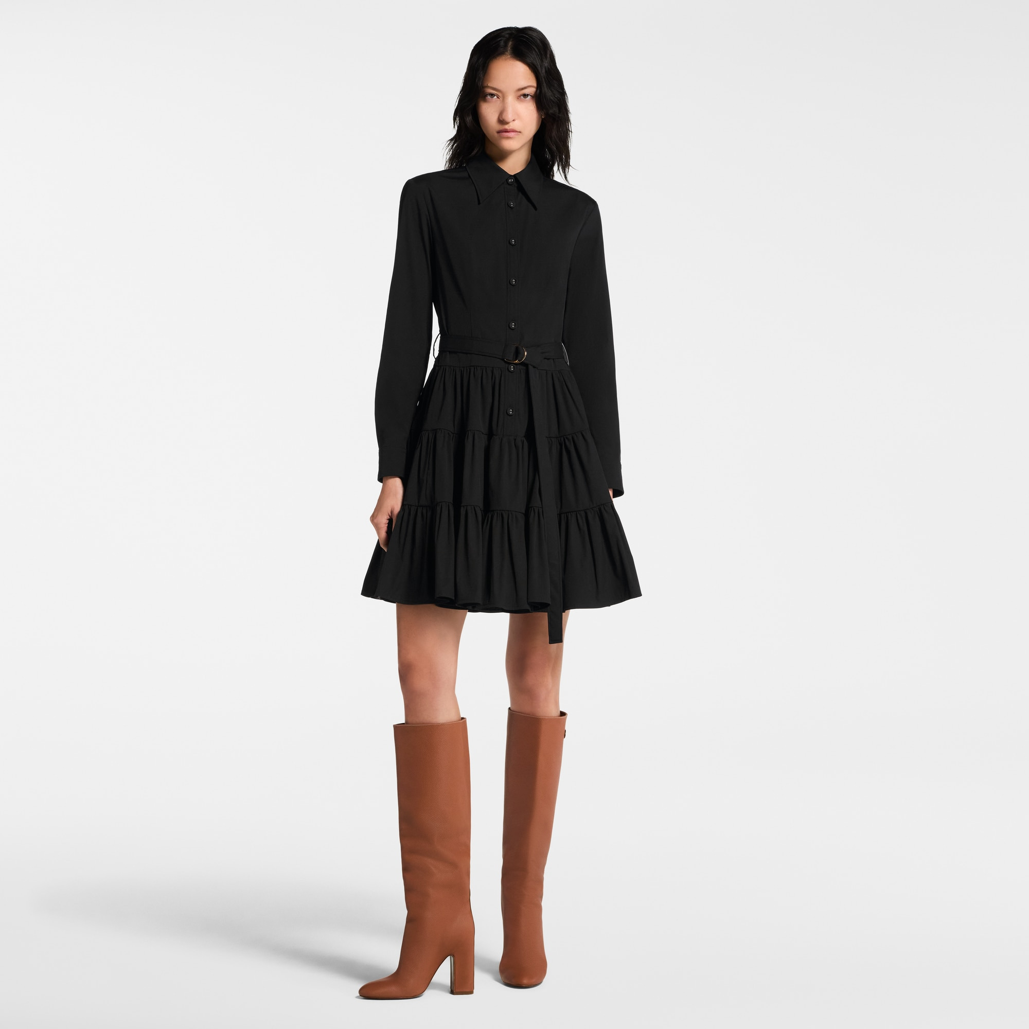 Belted Tiered Shirt Dress - 6