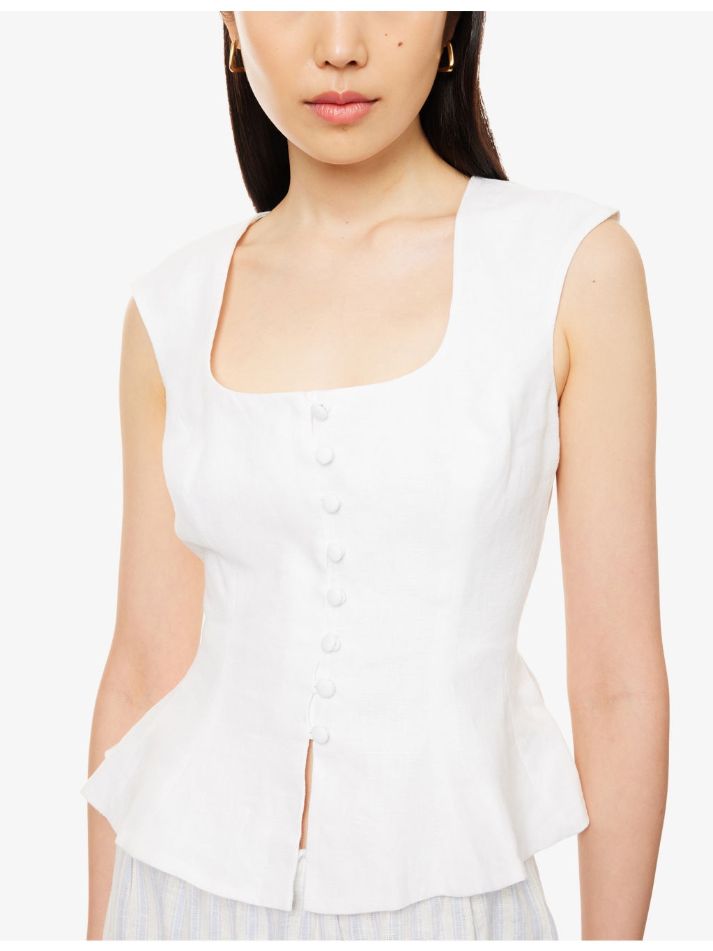 Paolina Peplum-Hem Linen Top - 5