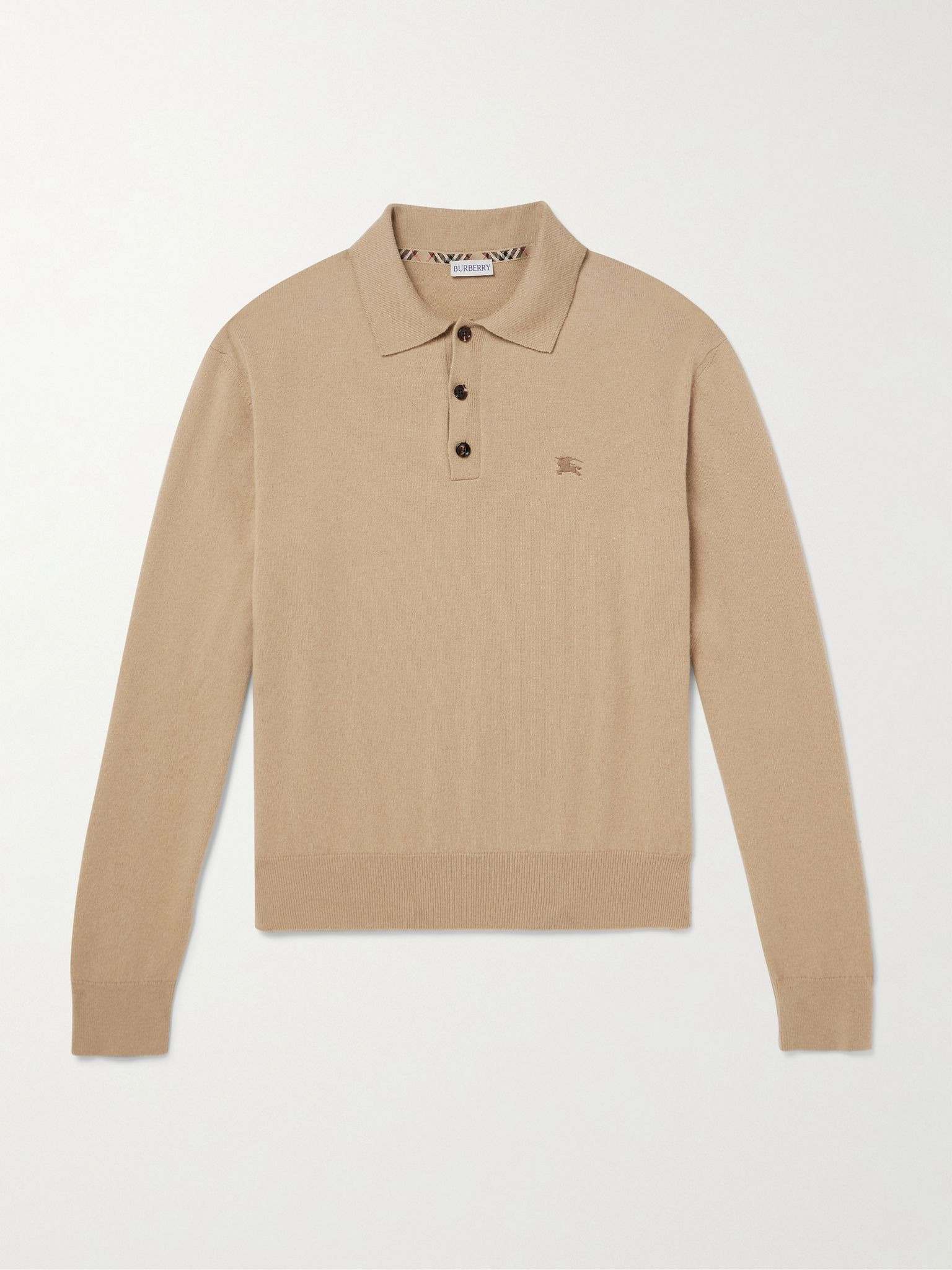 Logo-Embroidered Cashmere Polo Shirt Beige - 1