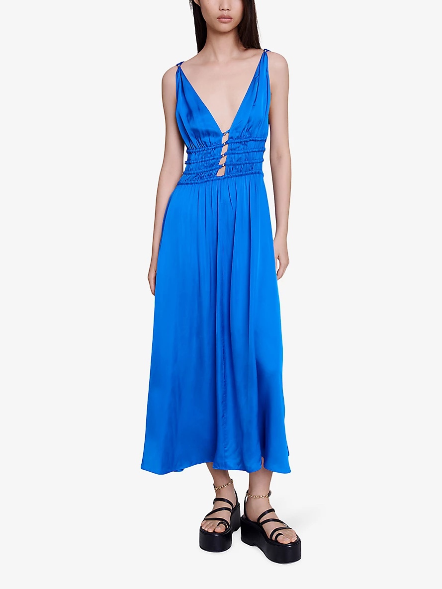 Cutaway-side V-neck woven midi dress - 2