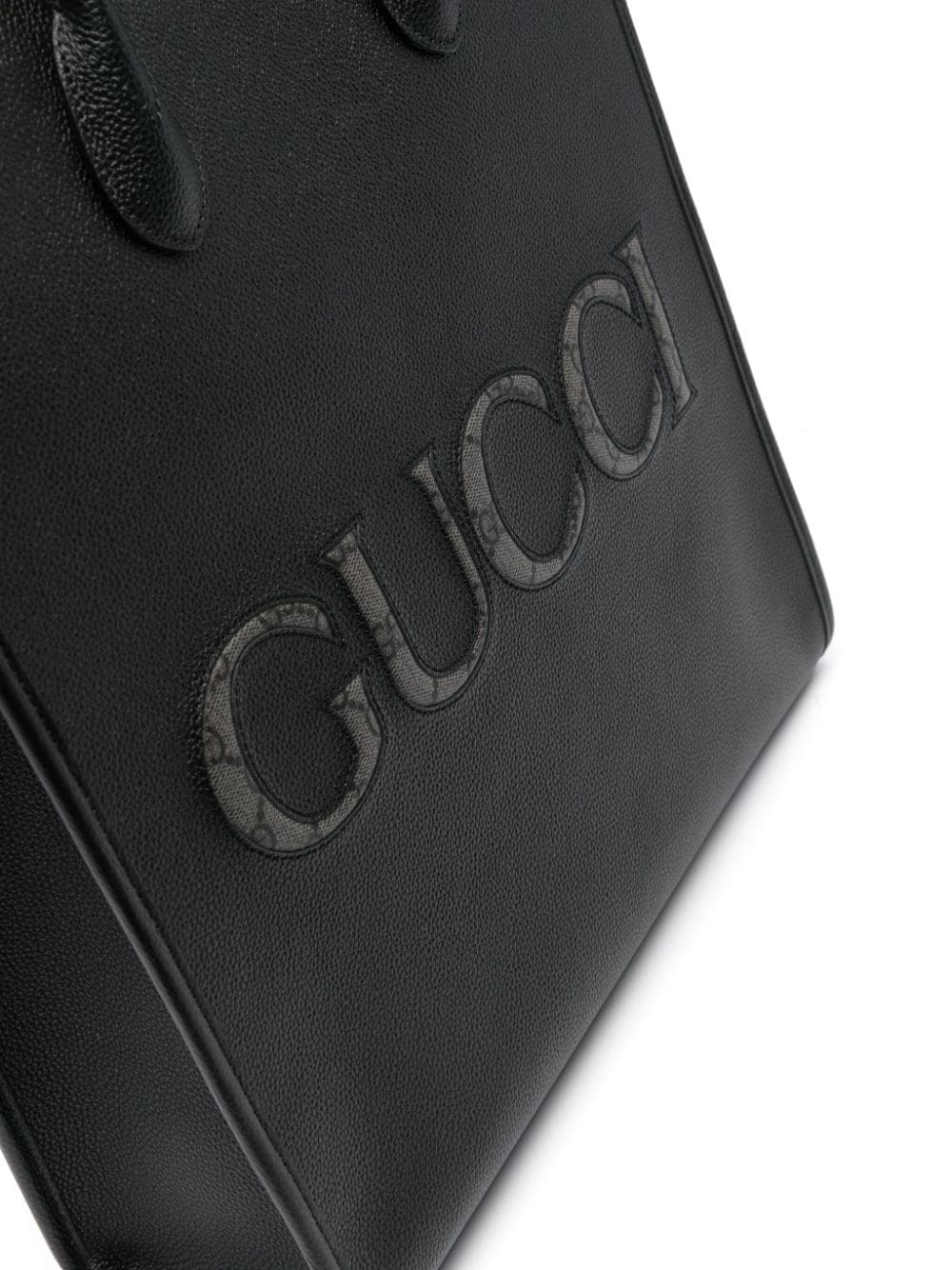 logo-embossed leather tote bag - 4