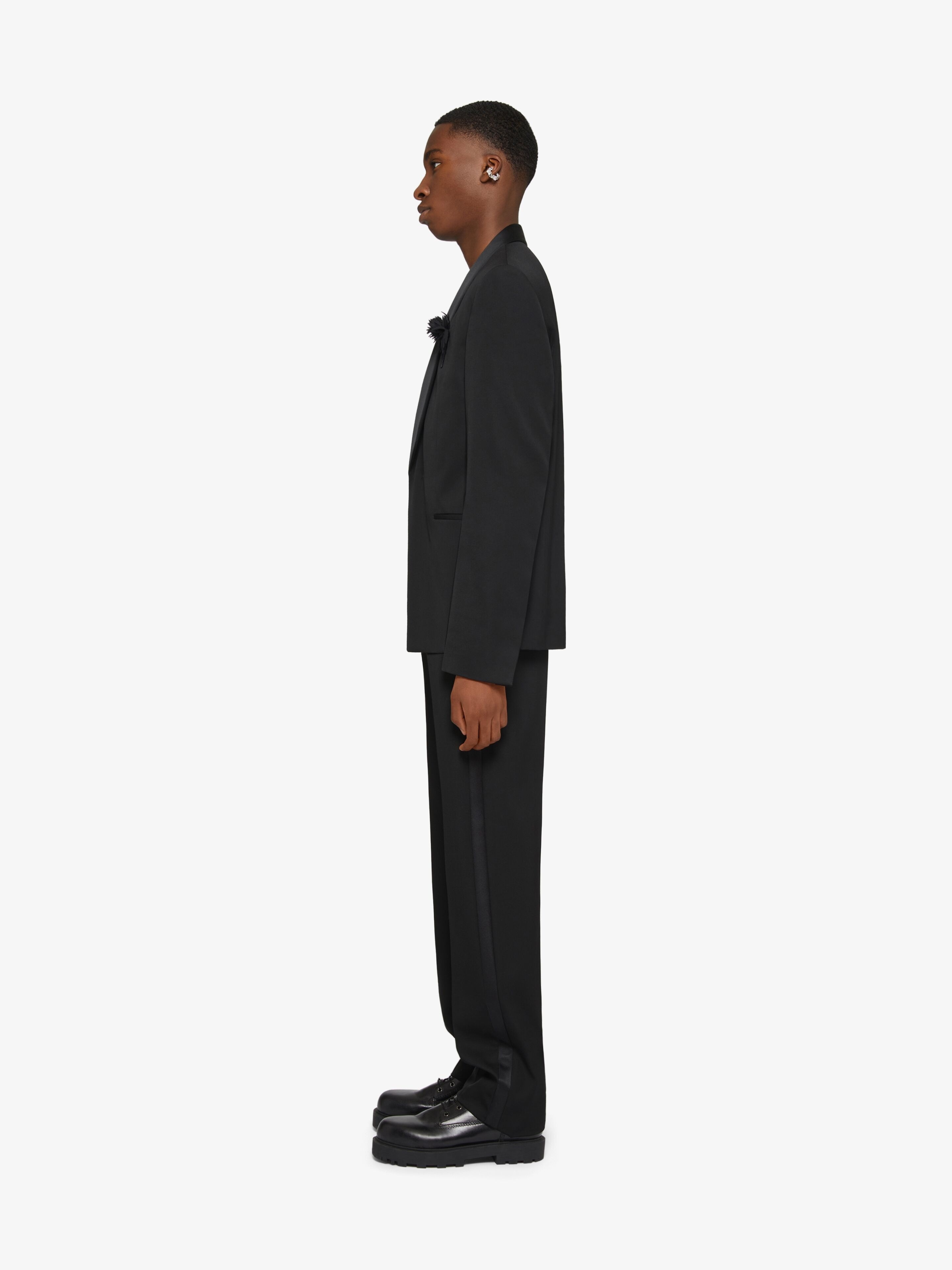SLIM FIT TAILORED PANTS IN WOOL WITH SATIN DETAILS - 3