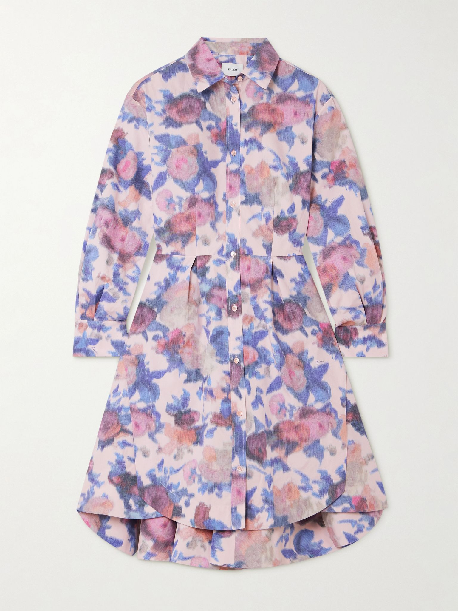 Asymmetric floral-print cotton-poplin mini shirt dress Pink - 1
