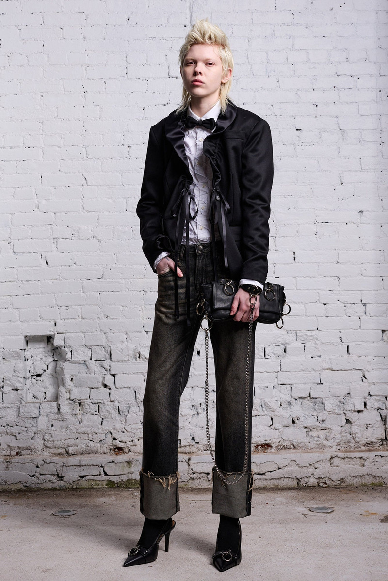 SHIRRED TUXEDO BLAZER - BLACK AND SATIN 3