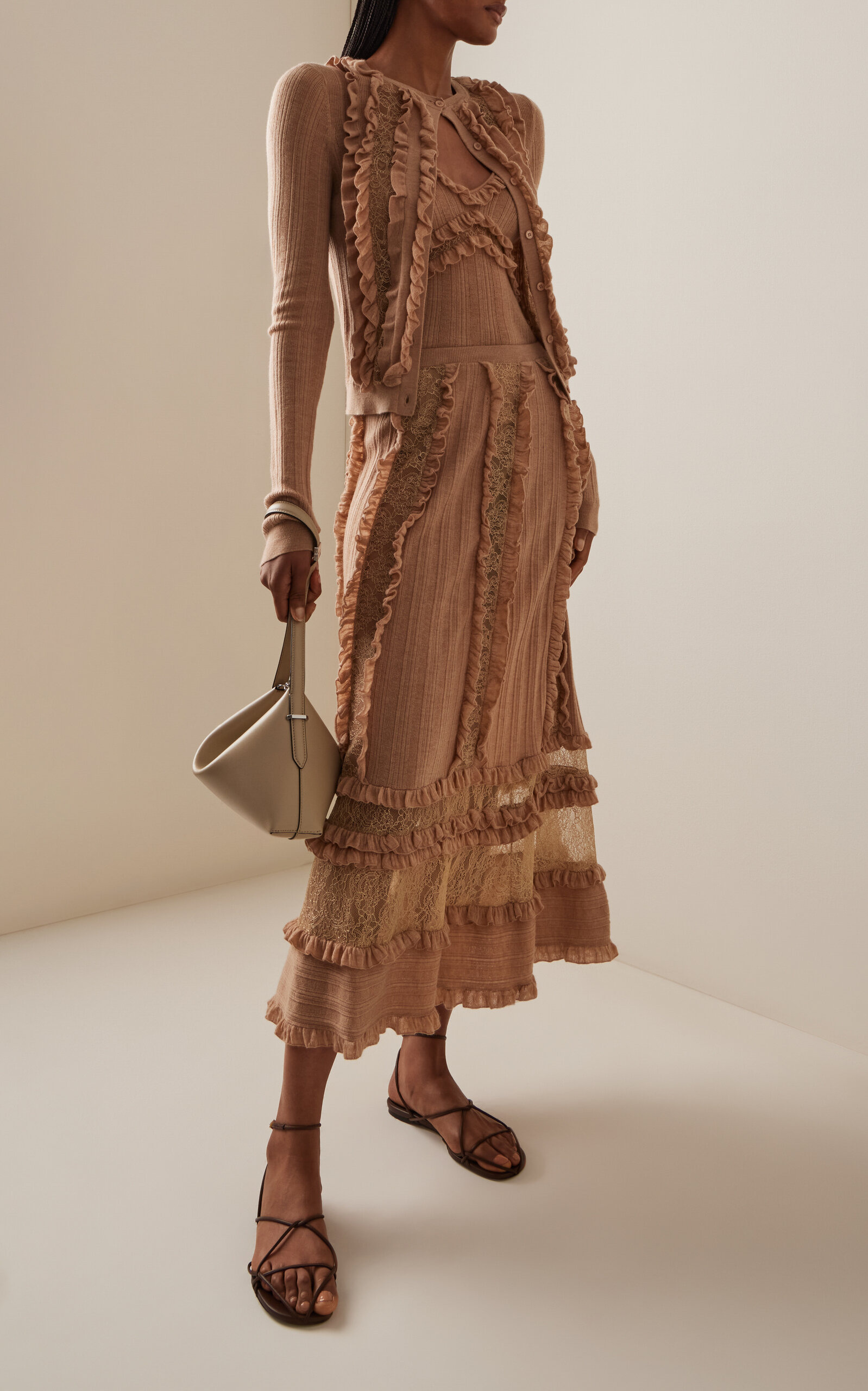 Vivian Embroidered Wool Midi Skirt tan - 2