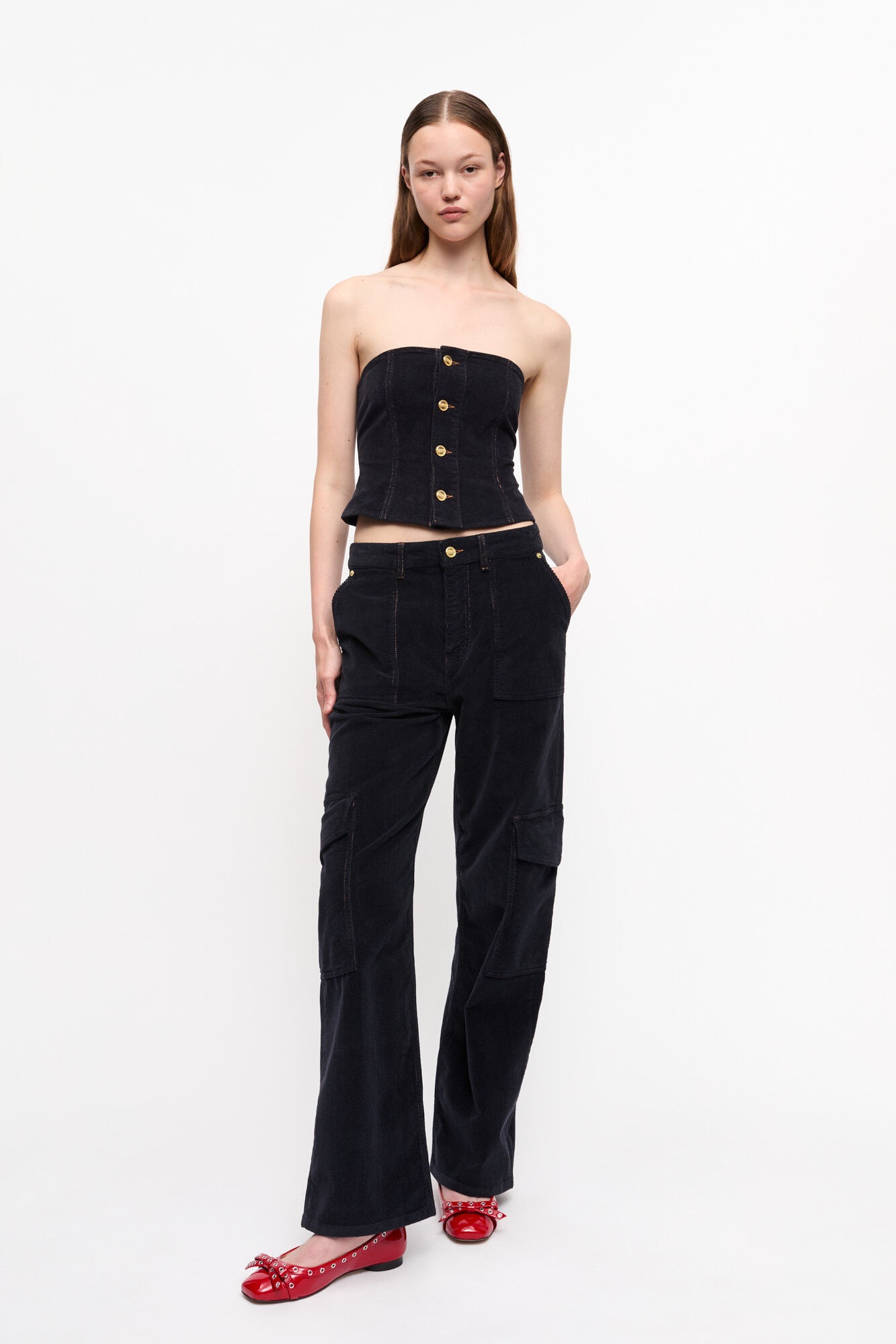 BLUE WASHED CORDUROY CARGO PANTS - 2