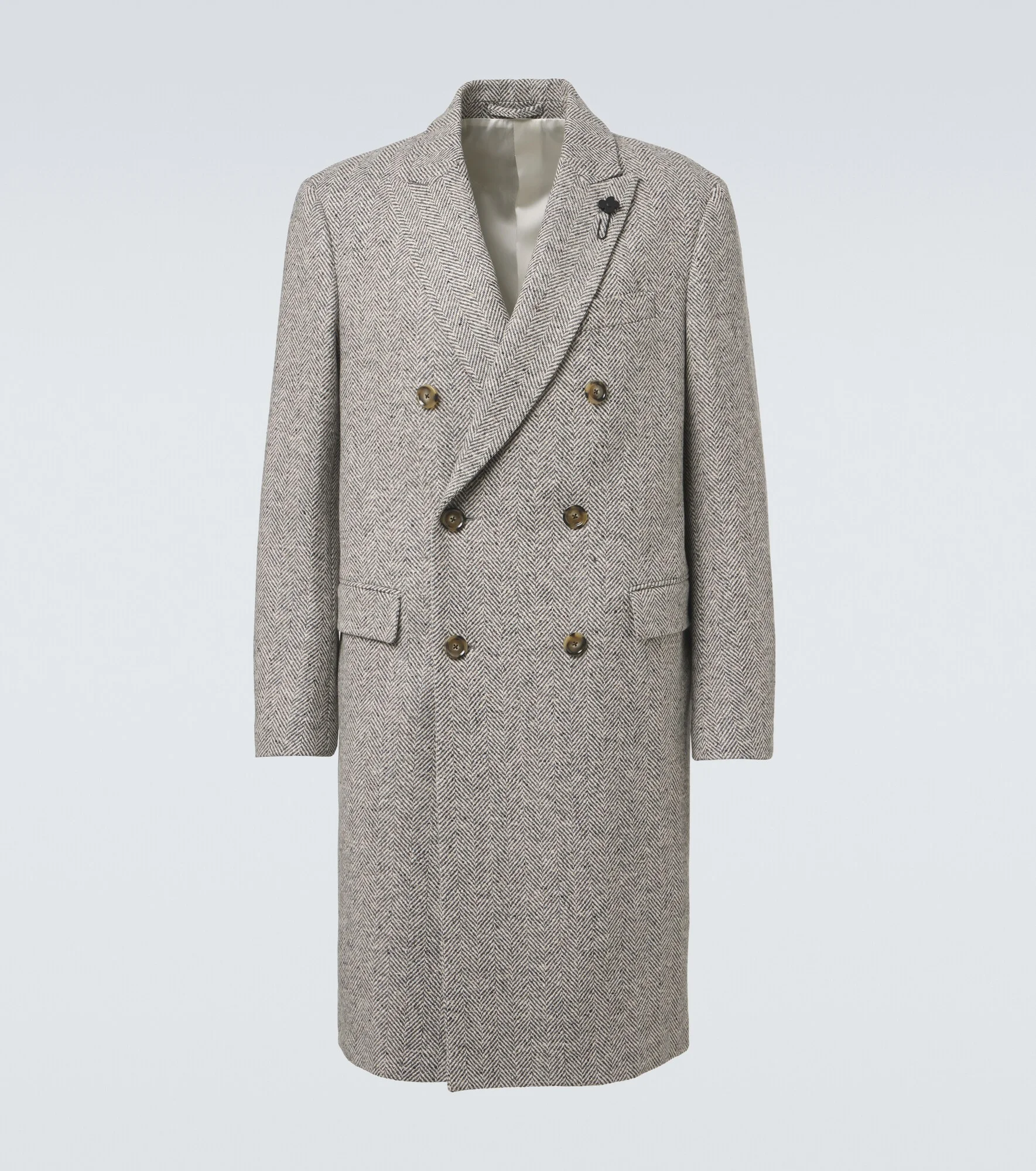 Herringbone double-breasted virgin wool coat - 1