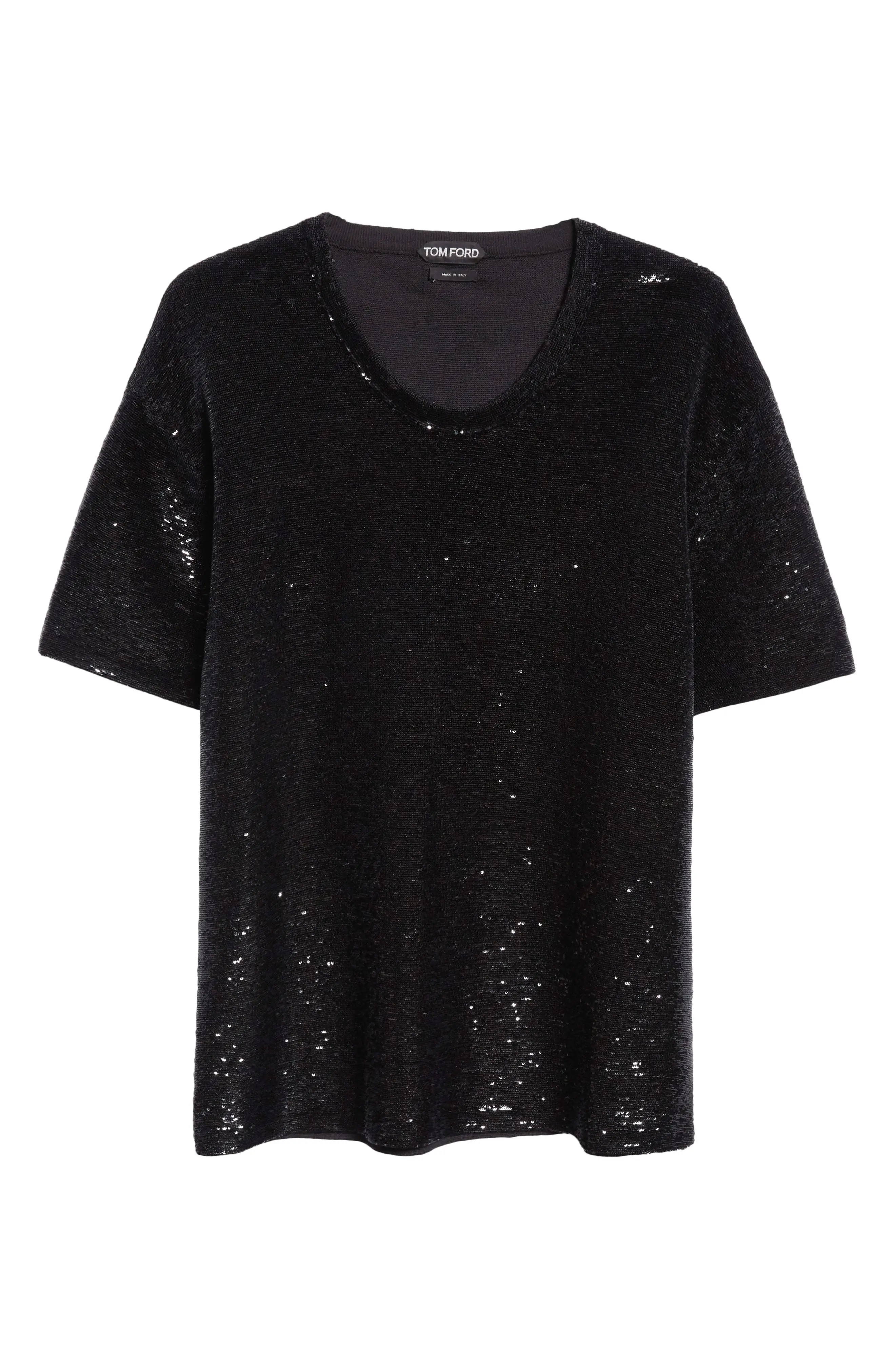 Sequin Embellished Short Sleeve Silk Sweater - 5