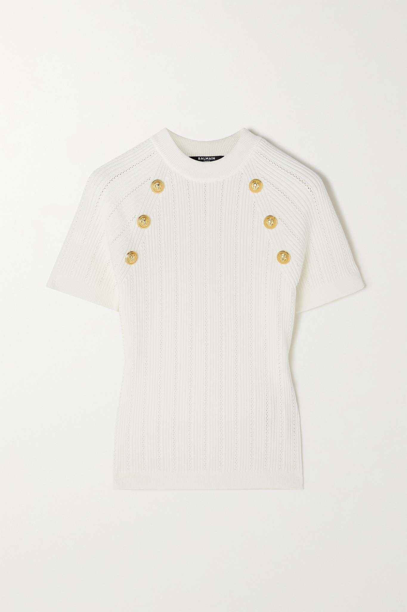 Button-embellished ribbed-knit top - 1