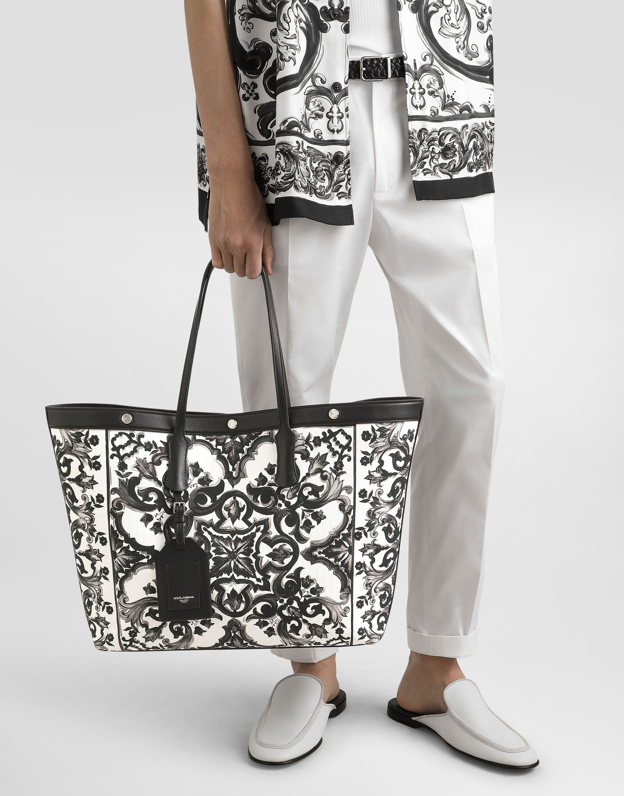 Majolica-print calfskin shopping bag - 2