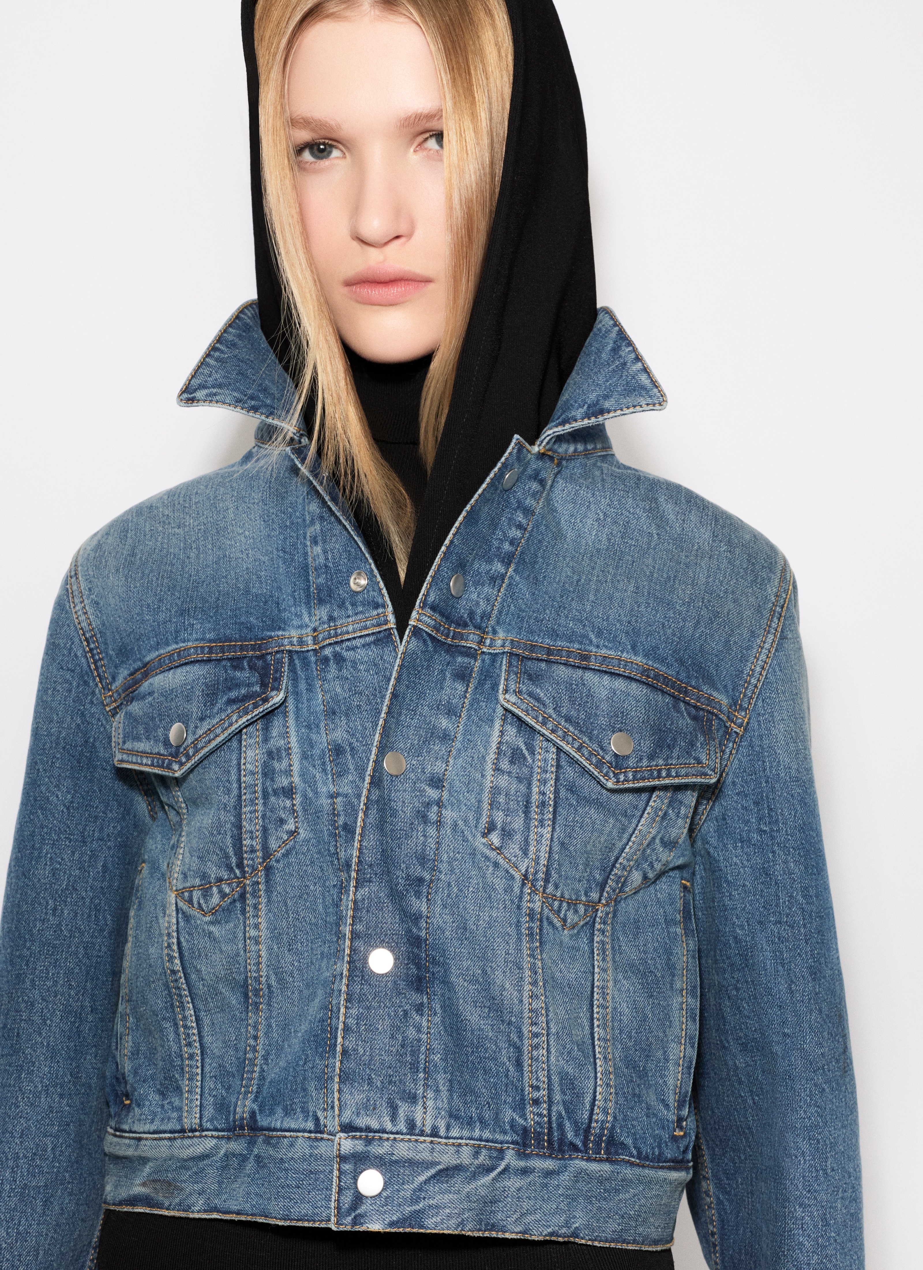 DENIM  JACKET WITH KNITTED HOOD - 6