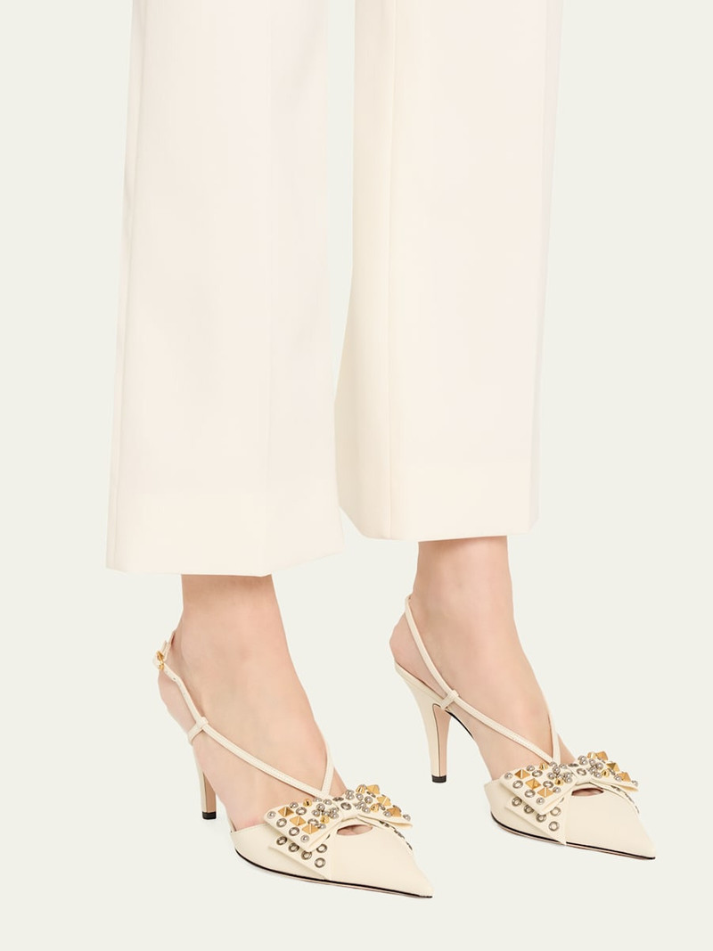 Valentino Bowow Studded Leather Slingback Pumps outlook