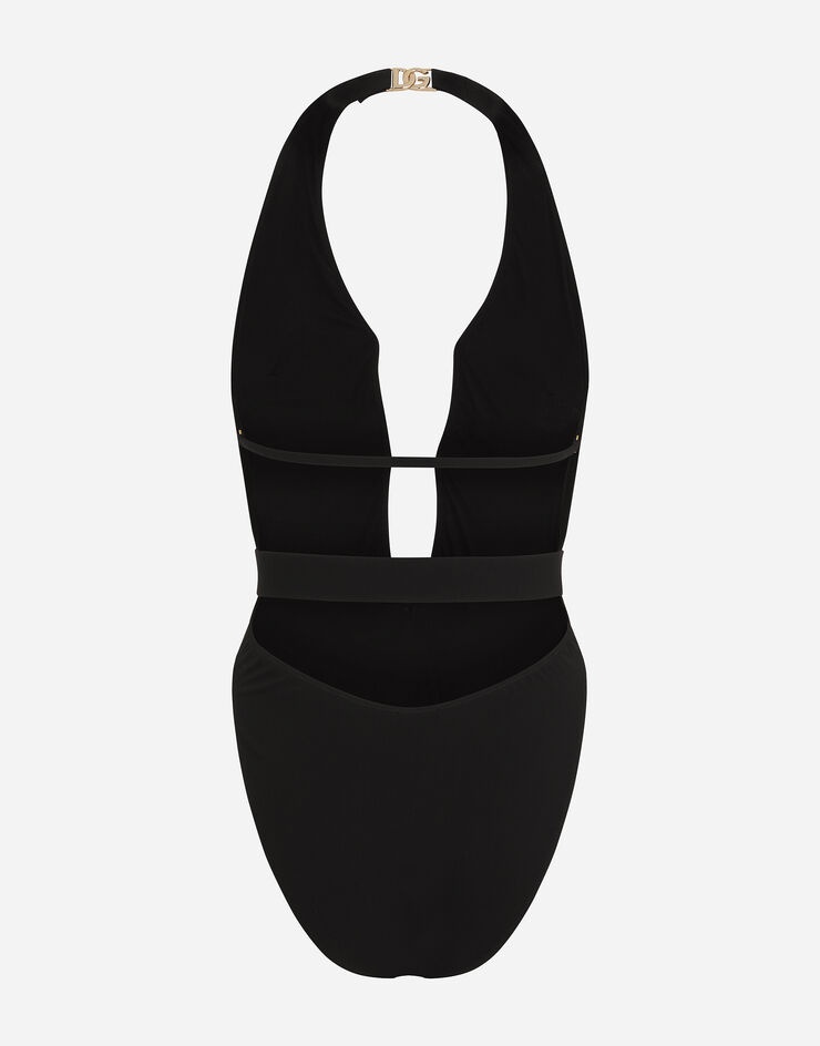 One-piece swimsuit with plunging neck and belt - 2