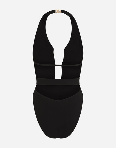 Dolce & Gabbana One-piece swimsuit with plunging neck and belt outlook