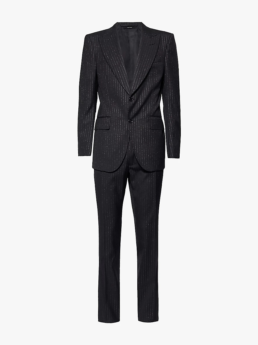 Striped single-breasted regular-fit wool-blend suit - 1