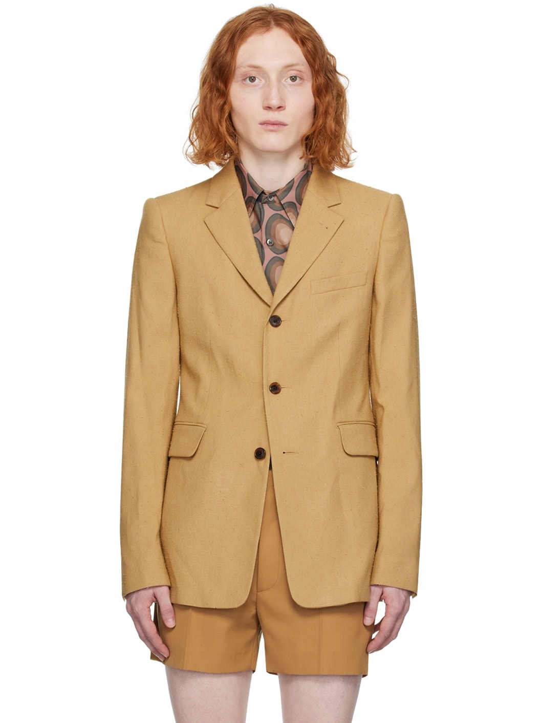 Beige Three-Button Blazer - 1