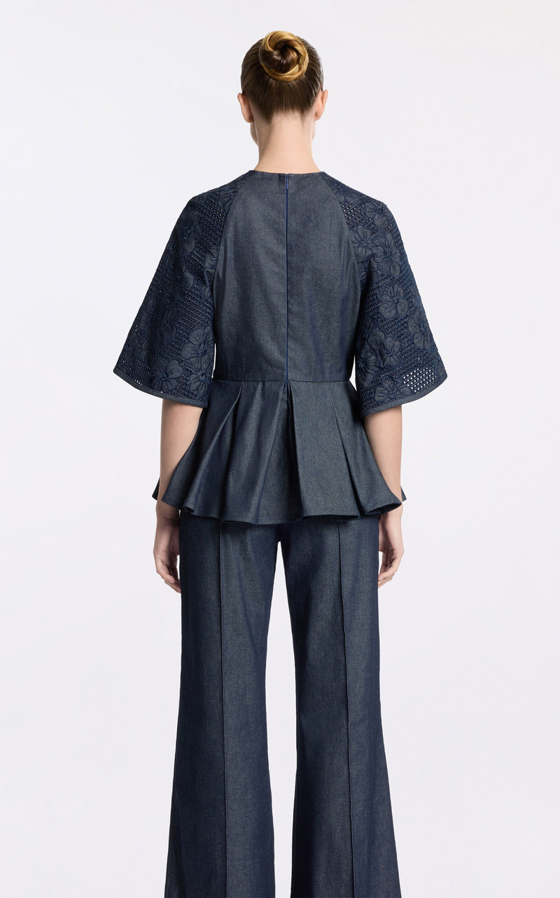 Embroidered Denim Peplum Top blue 5