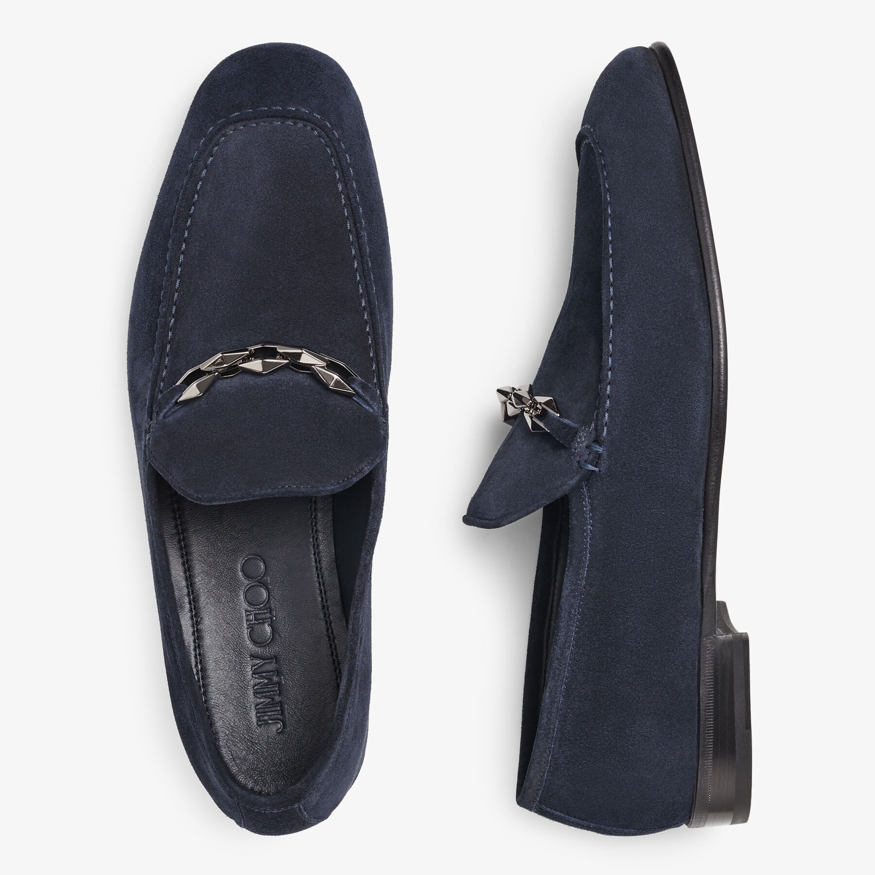 Marti Reverse
Navy Velvet Suede Loafers with Chain Embellishment - 4