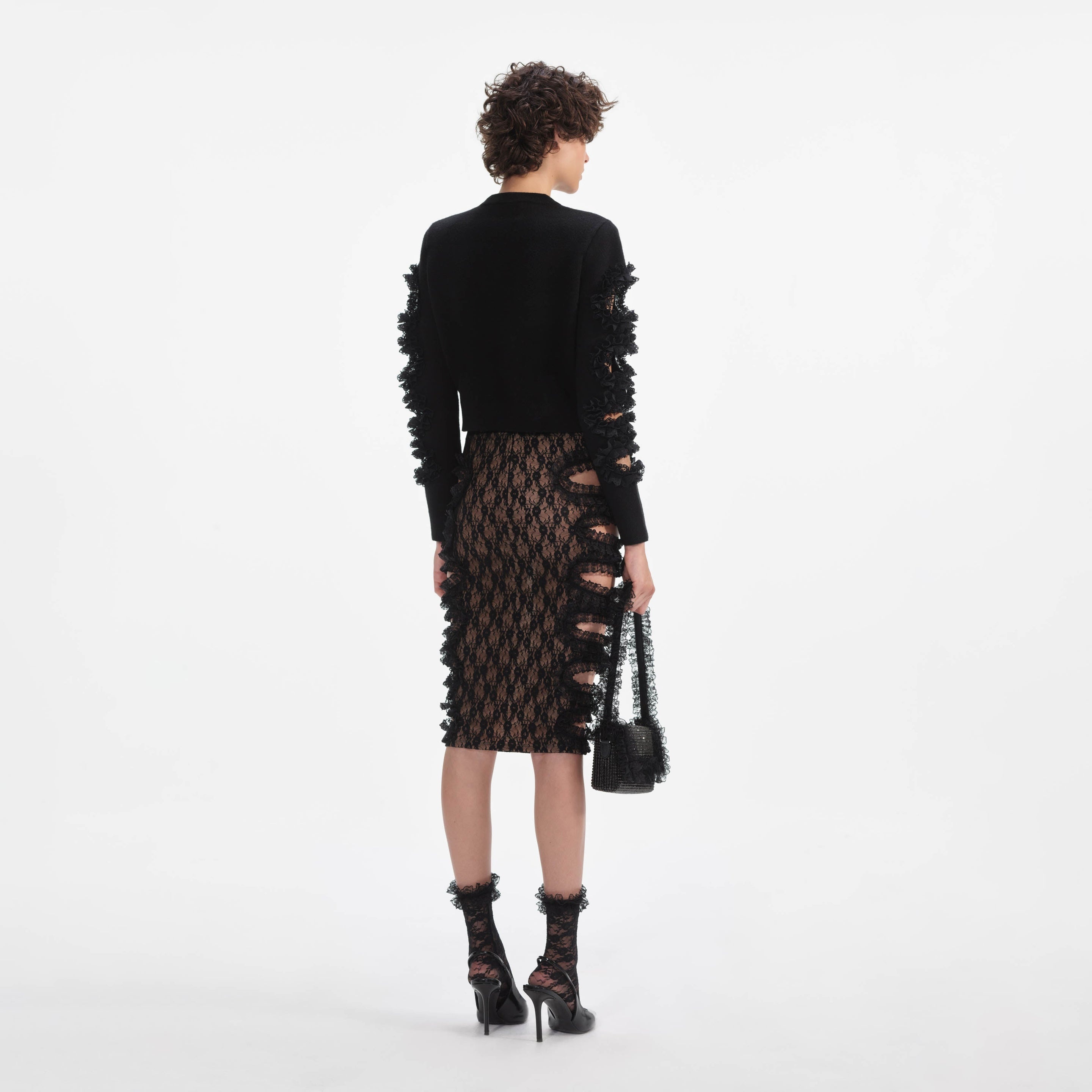 Black Cut Out Lace Detail Jumper - 3