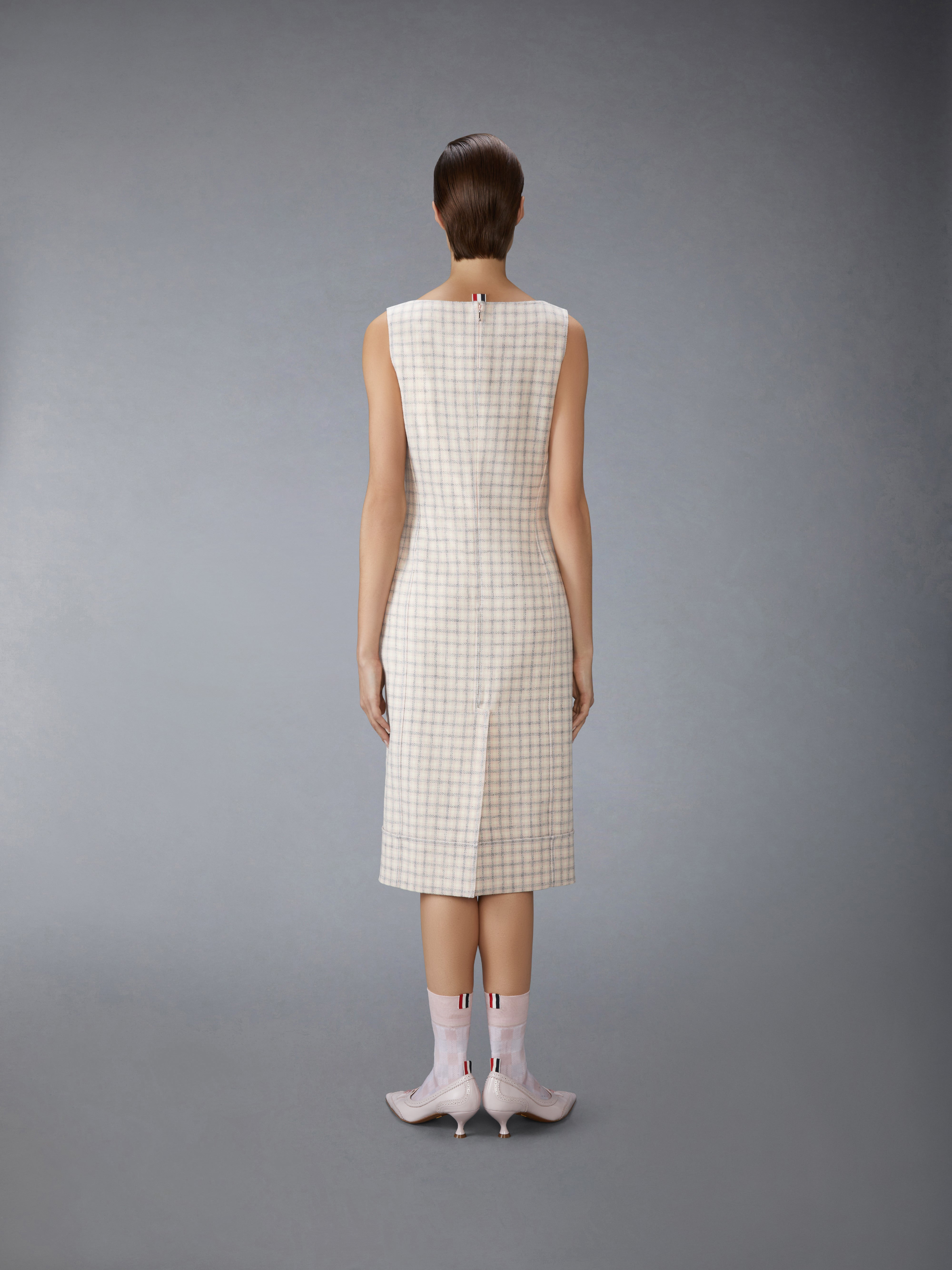 GUNCLUB CHECK HUNTING TWEED SQUARE NECK COLUMN DRESS - 8