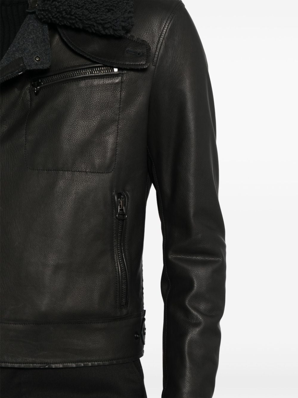 shearling-collar leather jacket - 5