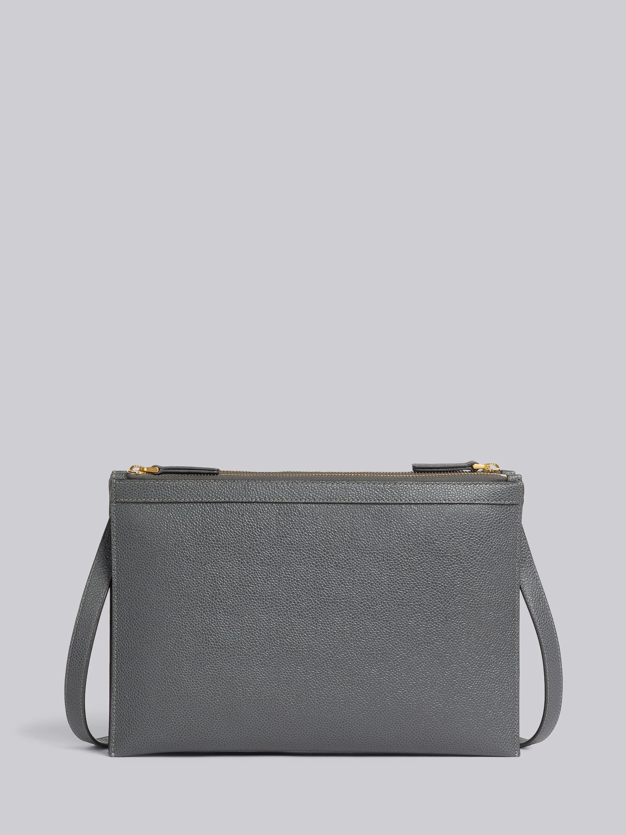 Dark Grey Pebble Grain Leather Double Zip Crossbody Document Holder - 4