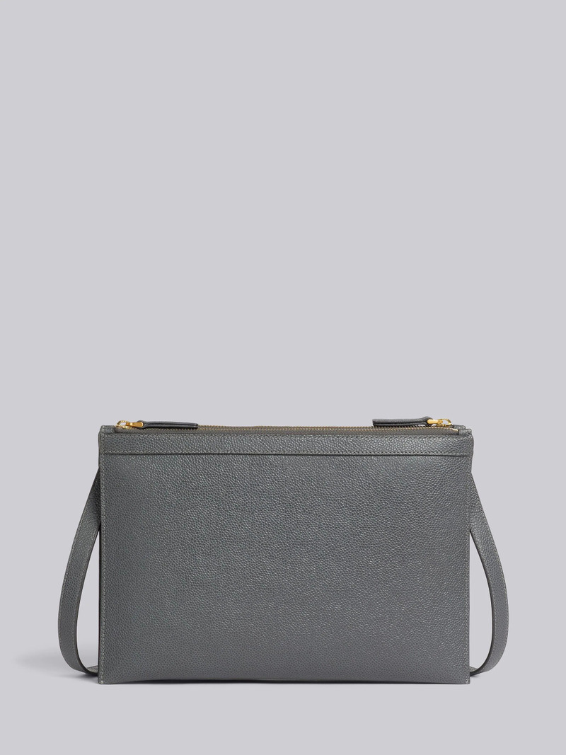 Dark Grey Pebble Grain Leather Double Zip Crossbody Document Holder 4
