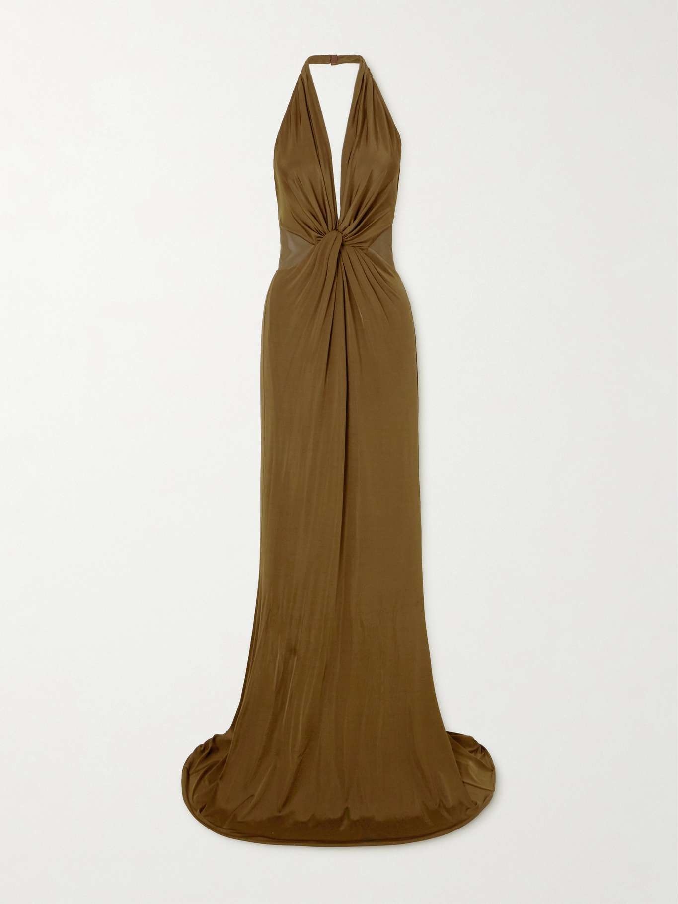 Twist-front chiffon-trimmed jersey gown - 1