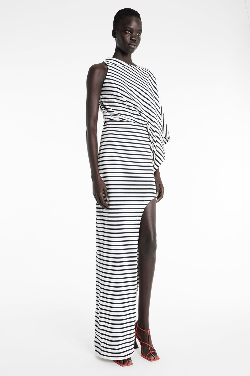 ASYMMETRIC MAXI DRESS WITH CUT OUT NAVY ECRU STRIPE 10