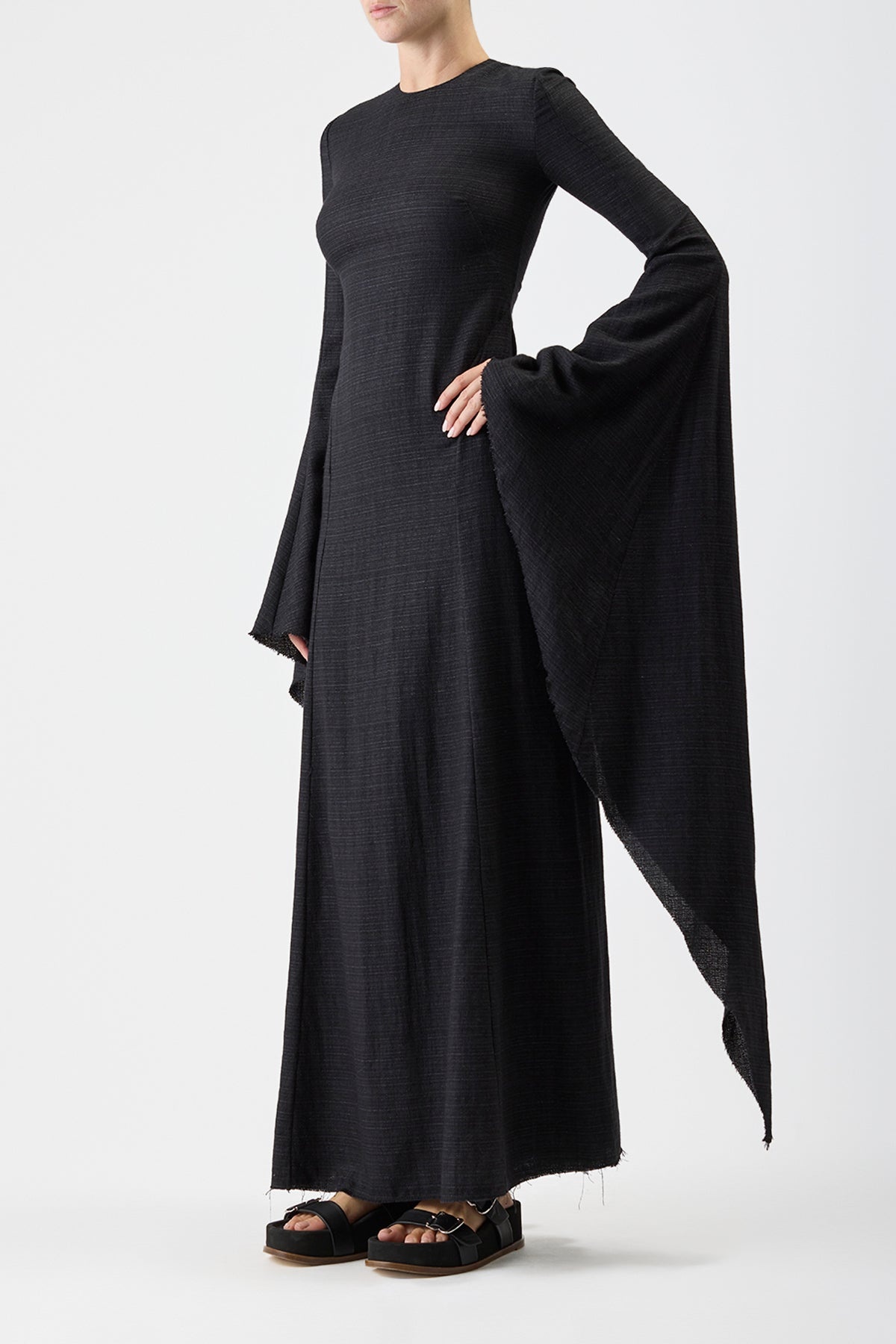 Sigrud Draped Dress in Silk Wool Gauze - 4