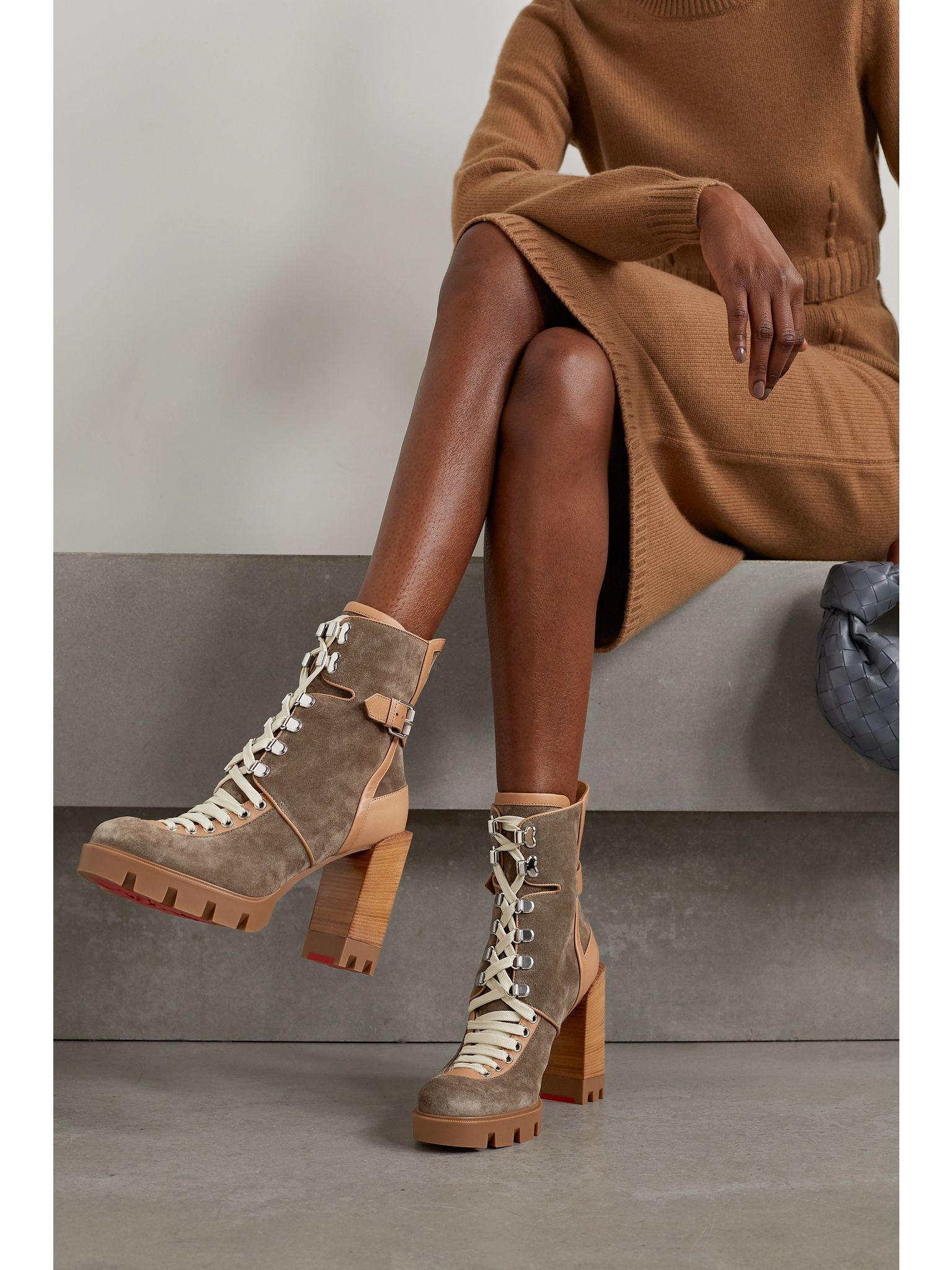 Macademia 100 buckled leather-trimmed suede ankle boots Taupe - 2