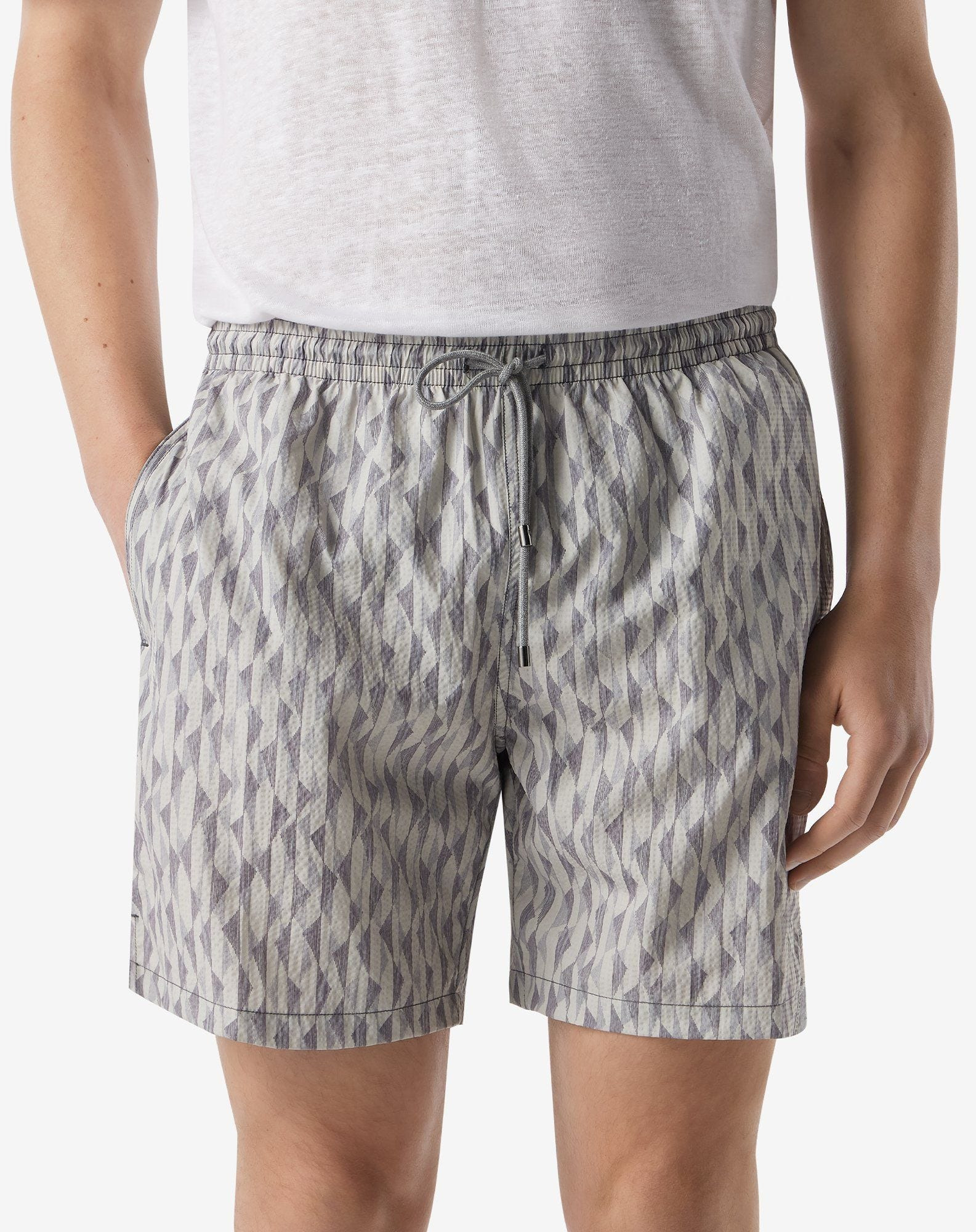 Beige seersucker long swim shorts - 3