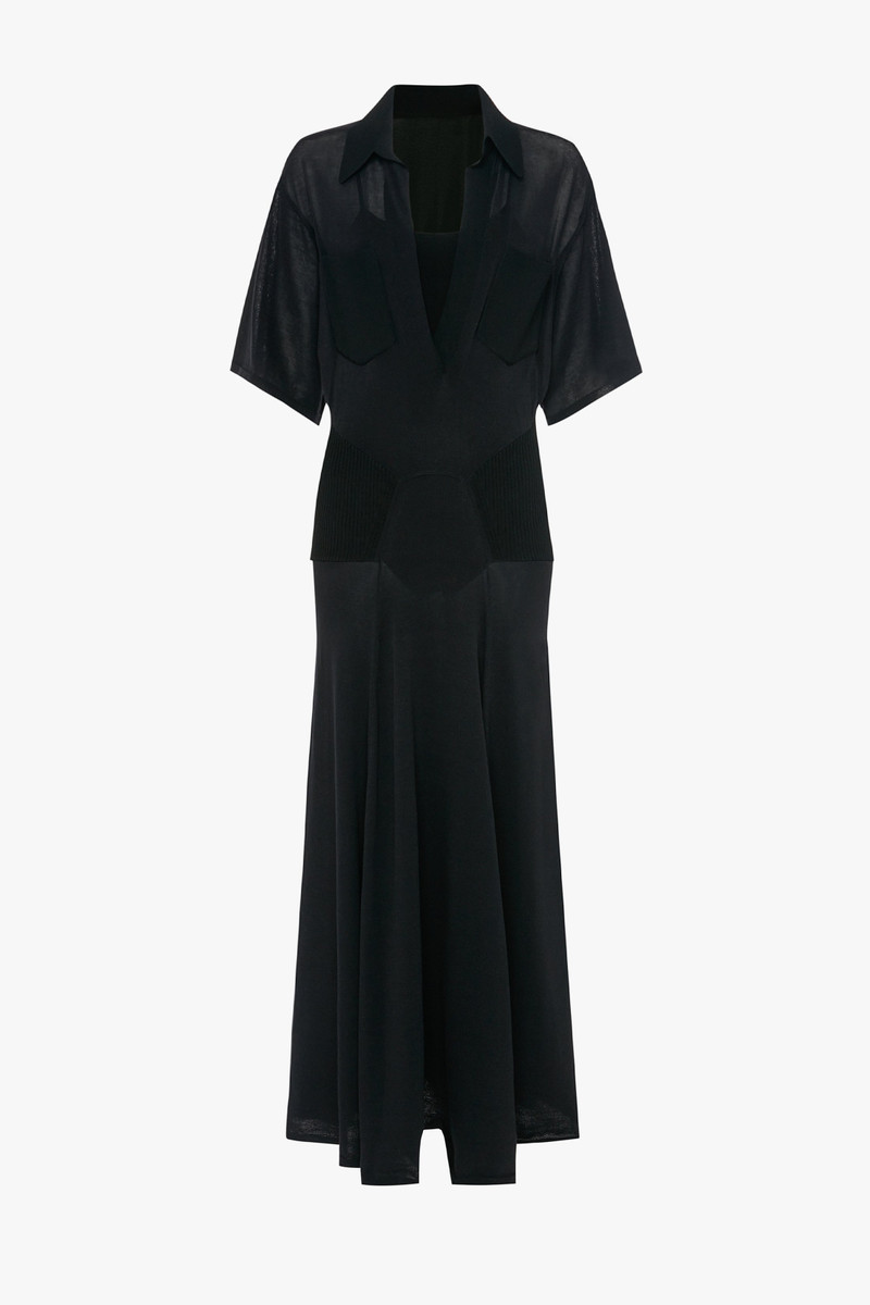Panelled Knit Dress In Black 1