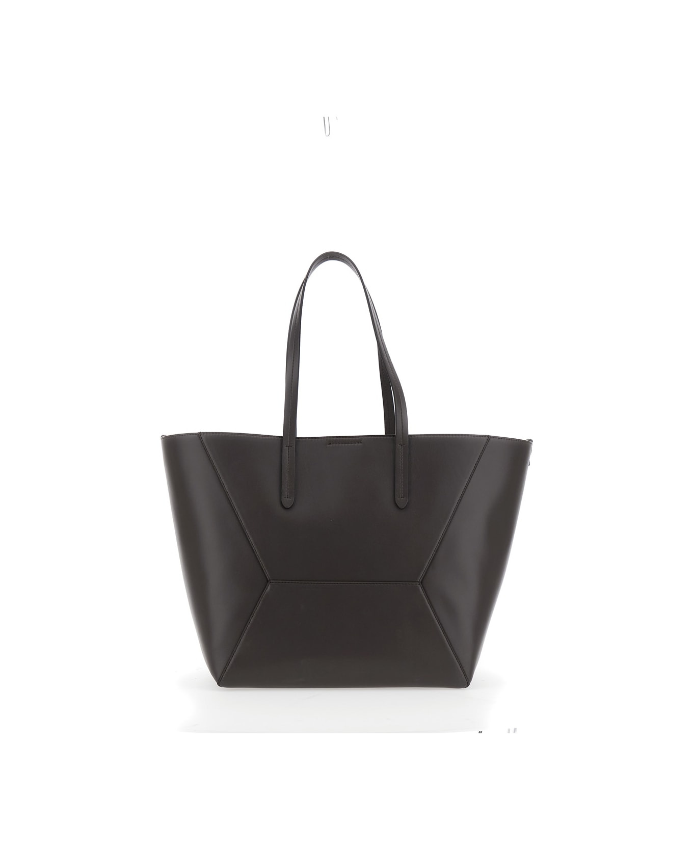 Brown Tote Bag With Logo Lettering On The Front And Geometric Panels Design In Leather Woman - 2