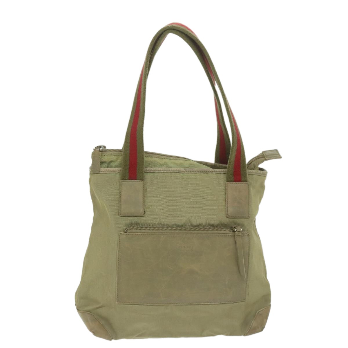 GUCCI Sherry Line Hand Bag Nylon Khaki Red 019 0402 019 0402 - 13