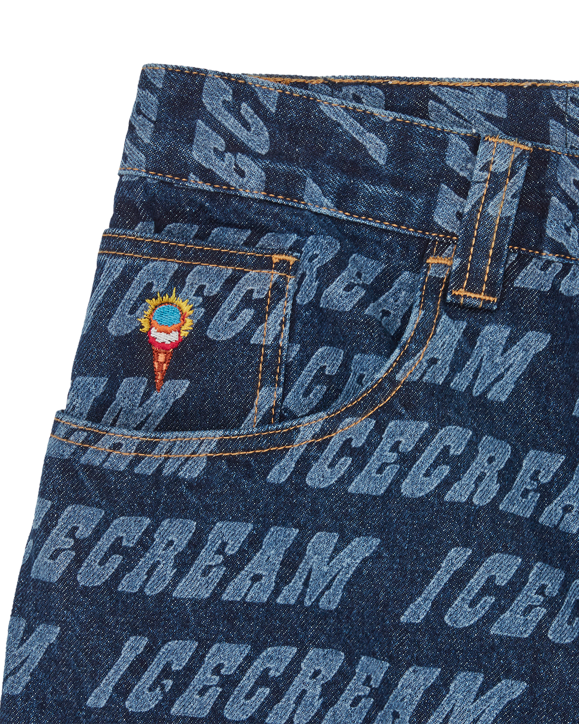 REPEAT LOGO DOUBLE SCOOP DENIM PANT - 4